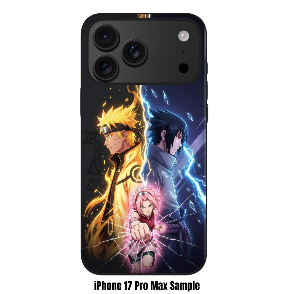 Naruto Phone Case For iPhone Samsung Galaxy Pixel - Naruto Uzumaki Sasuke Uchiha And Sakura Haruno Separated By Golden And Blue Lightning