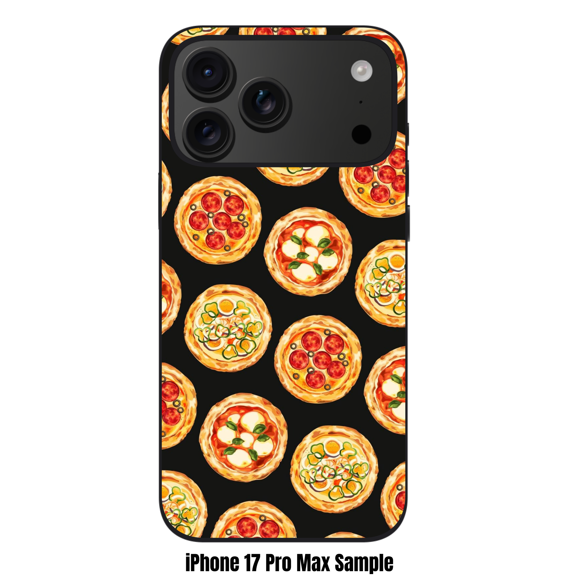 Pizza Pattern Phone Case For iPhone Samsung Galaxy Pixel - Gourmet Illustrated Pizza Mix Pattern In Black Background