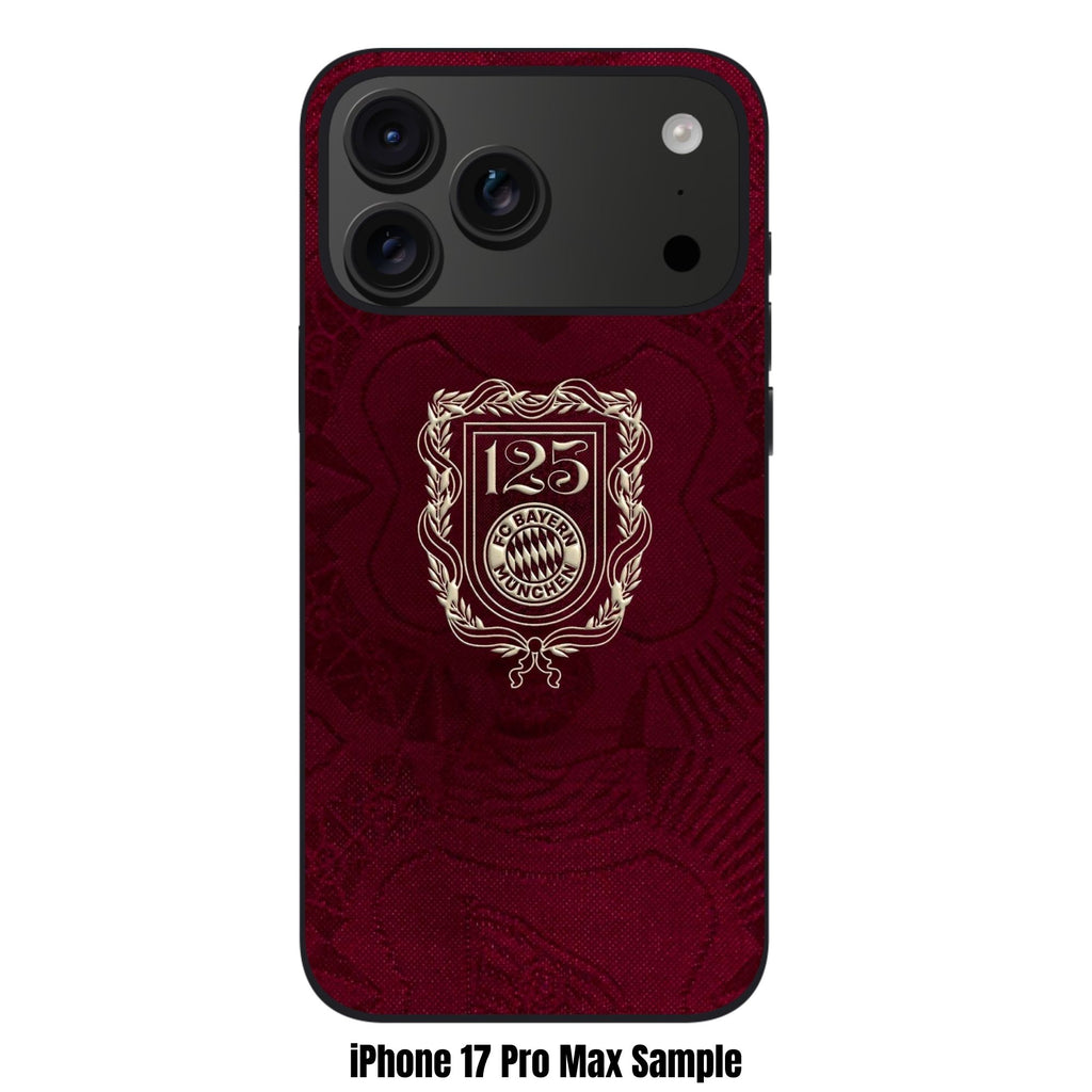 FC Bayern Munich Phone Case For iPhone Samsung Galaxy Pixel - FC Bayern Munich 125 Years Anniversary Crest On Textured Burgundy Background
