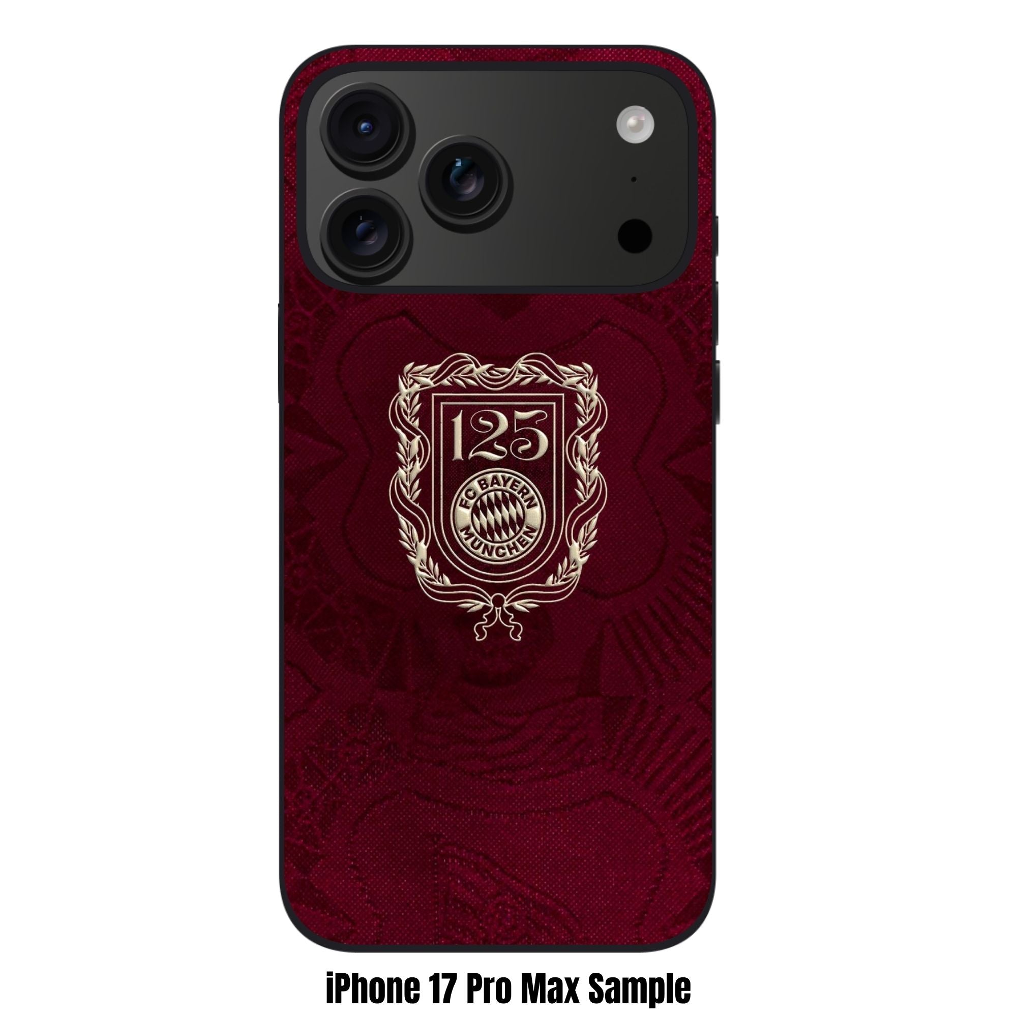 FC Bayern Munich Phone Case For iPhone Samsung Galaxy Pixel - FC Bayern Munich 125 Years Anniversary Crest On Textured Burgundy Background