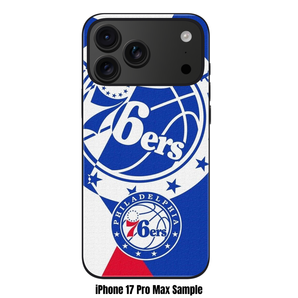 NBA Philadelphia 76ers Phone Case For iPhone Samsung Galaxy Pixel - Philadelphia 76ers Shields On Blue White And Red Textured Background