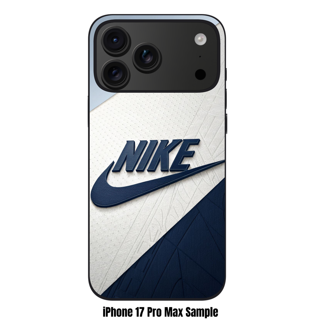 Nike Phone Case For iPhone Samsung Galaxy Pixel - Nike Logo On Textured Navy Blue And Gold Geometric Background
