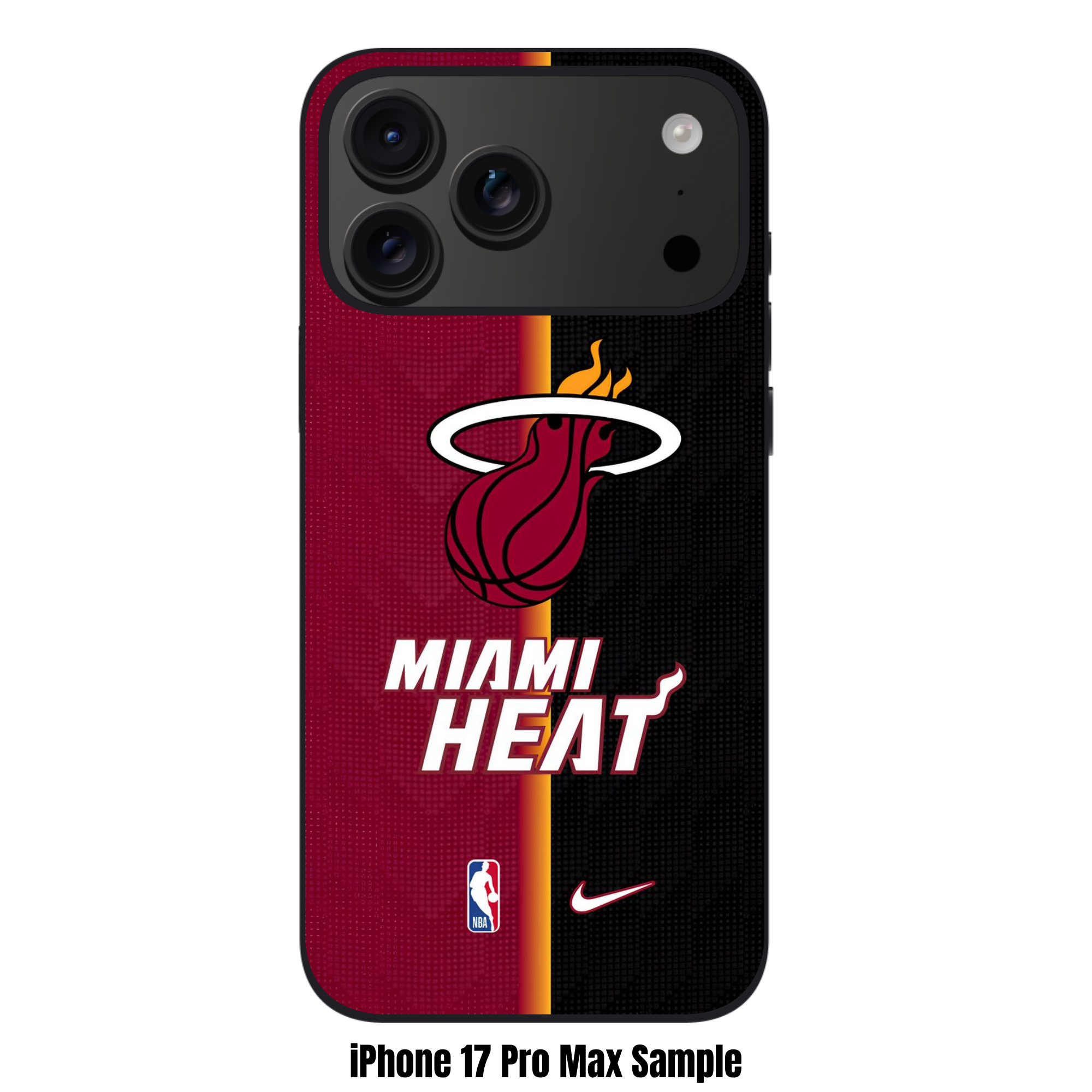 NBA Miami Heat Phone Case For iPhone Samsung Galaxy Pixel - Miami Heat And Nike Logos On Maroon And Black Split Background