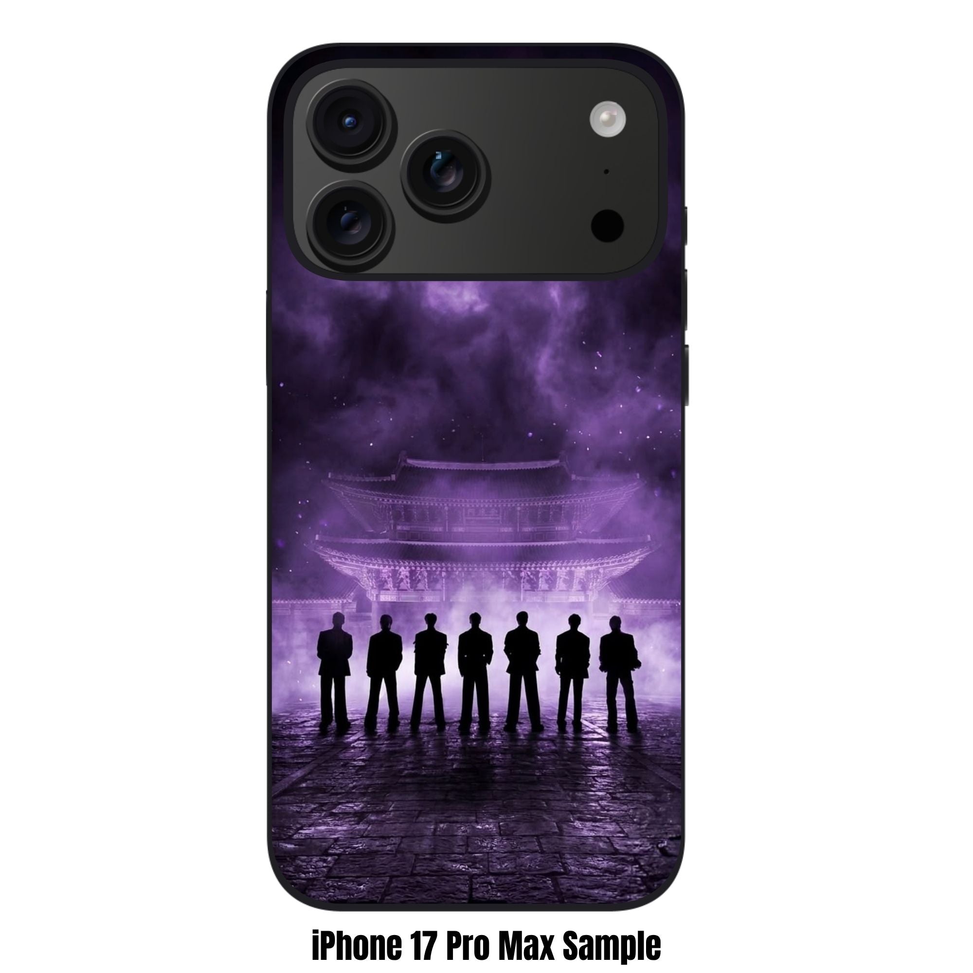 BTS Phone Case For iPhone Samsung Galaxy Pixel - BTS Silhouette In Front Of Korean Palace On Purple Smokey Background