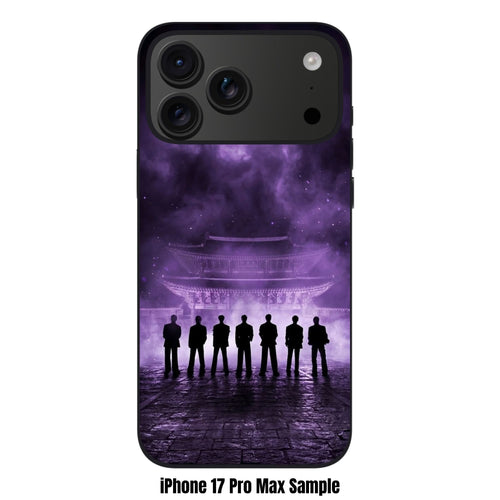 BTS Phone Case For iPhone Samsung Galaxy Pixel - BTS Silhouette In Front Of Korean Palace On Purple Smokey Background