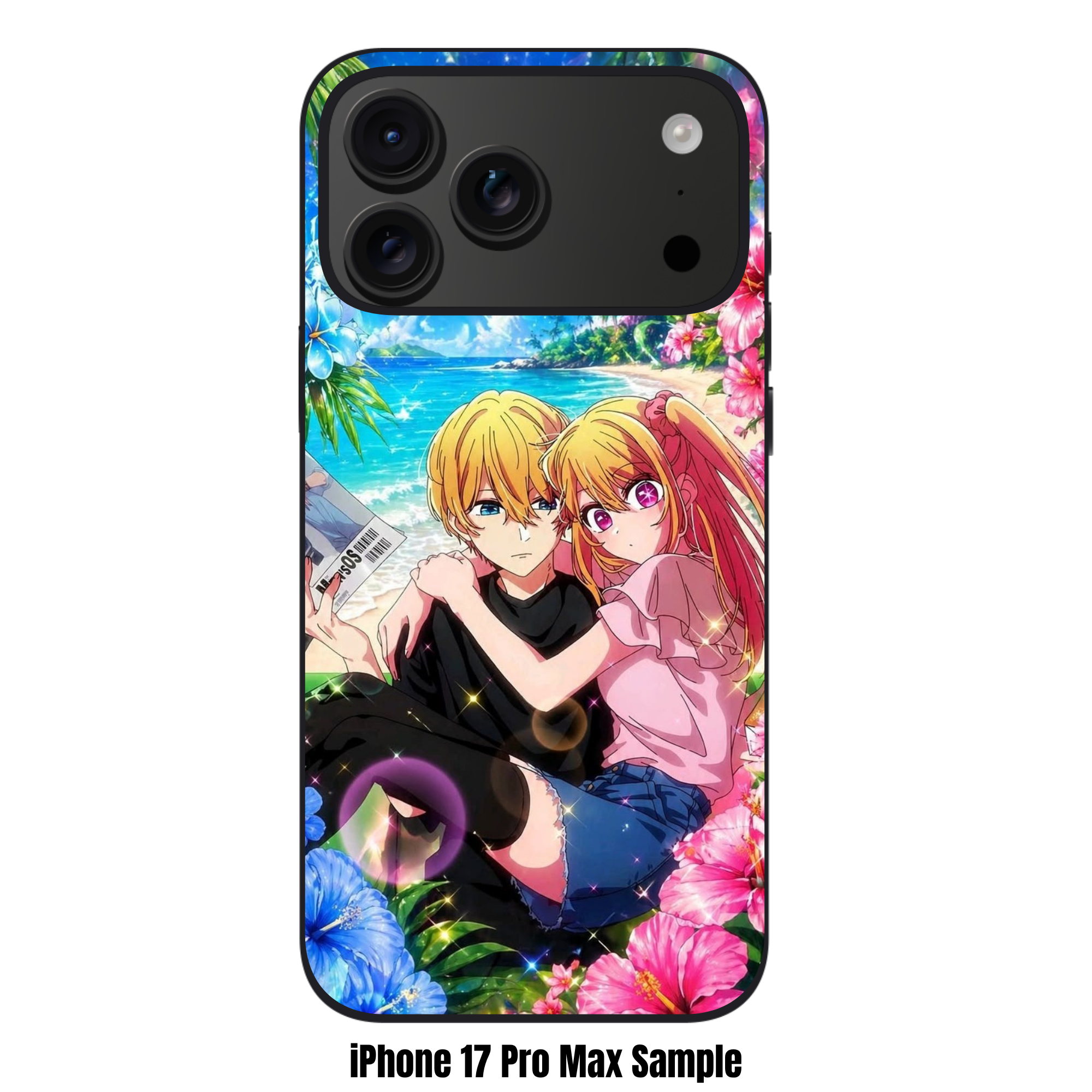 Oshi No Ko Phone Case For iPhone Samsung Galaxy Pixel - Aqua And Ruby At Tropical Beach With Rainbow