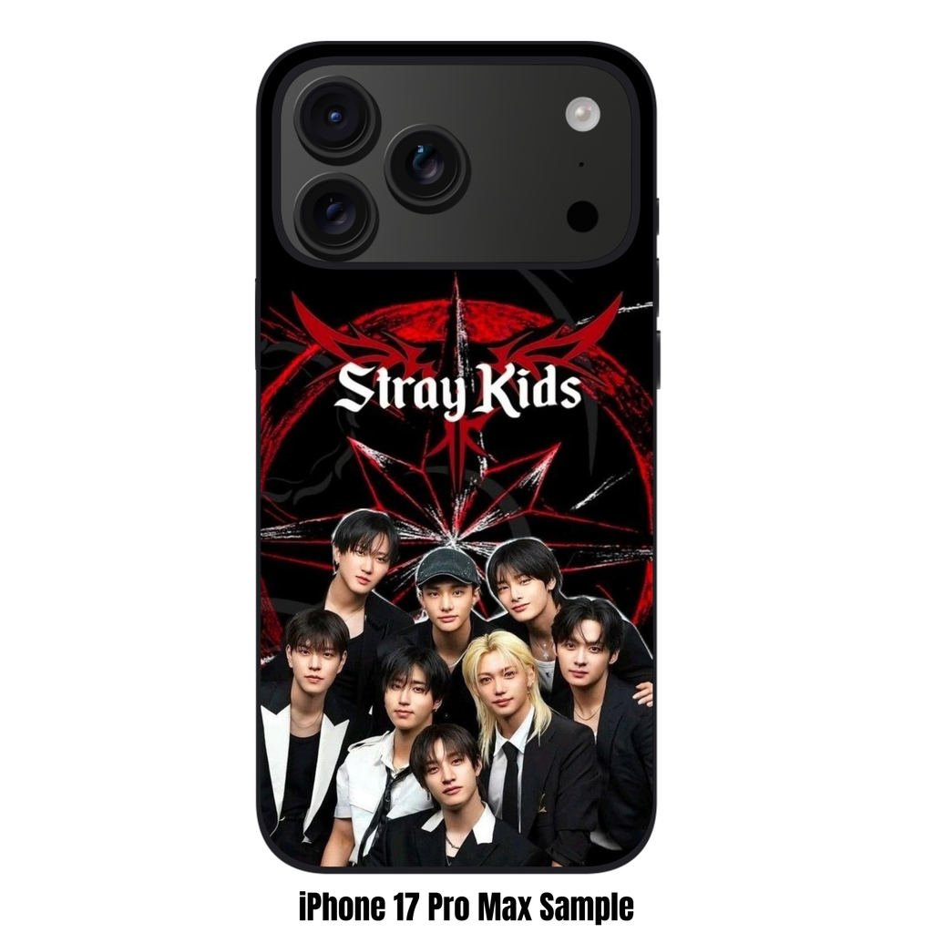 Stray Kids Phone Case For iPhone Samsung Galaxy Pixel - Stray Kids Members Group Photo With Red Star Logo On Black Background
