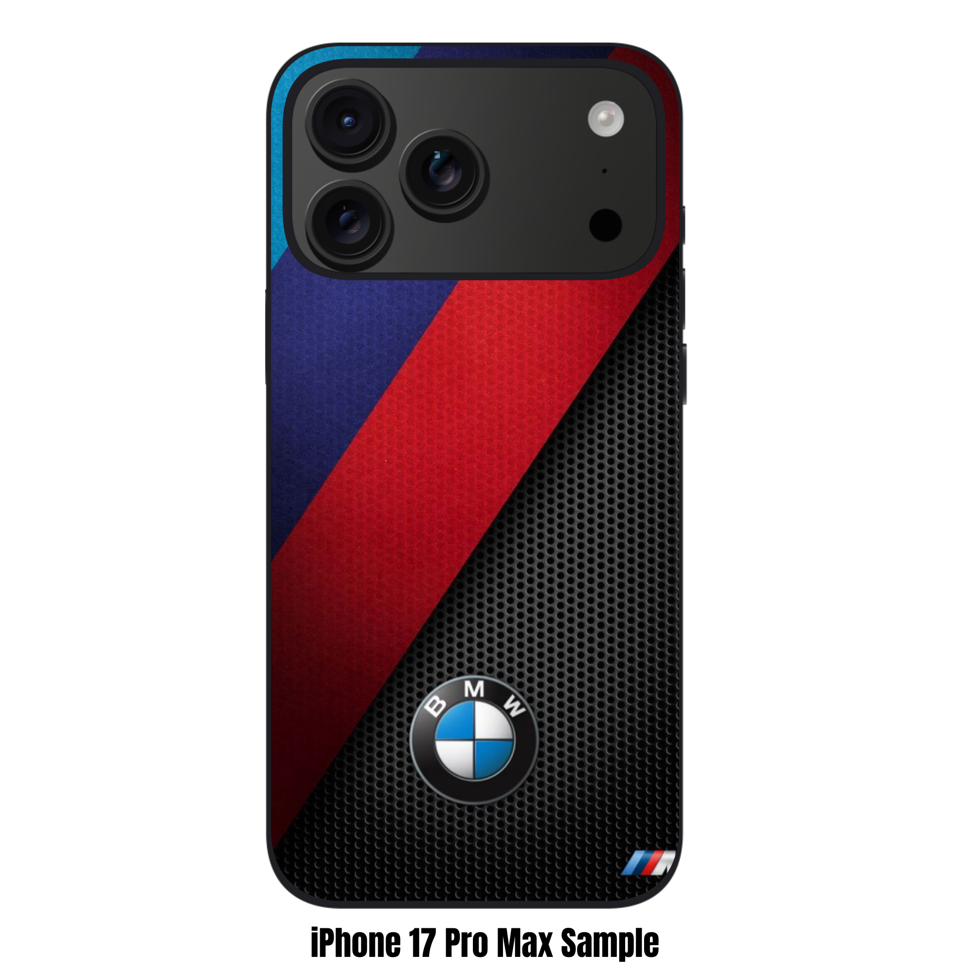 BMW Phone Case For iPhone Samsung Galaxy Pixel - BMW Logo And Diagonal M Stripes On Mesh Background