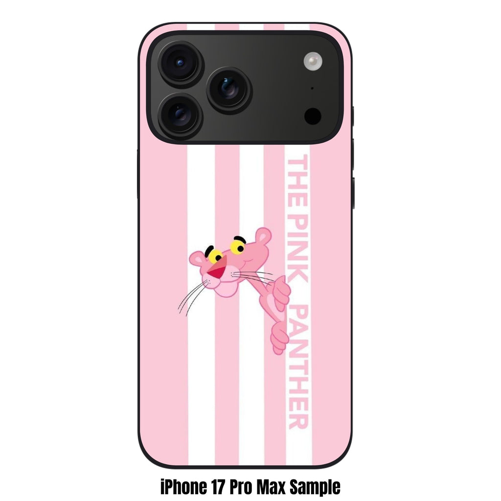 Pink Panther Phone Case For iPhone Samsung Galaxy Pixel - Pink Panther Peeking Behind White Stripes In Pink Background
