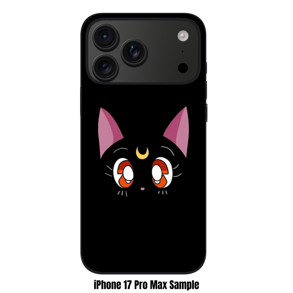 Sailor Moon Phone Case For iPhone Samsung Galaxy Pixel - Luna Cat Minimalist Face Graphic On Black Background