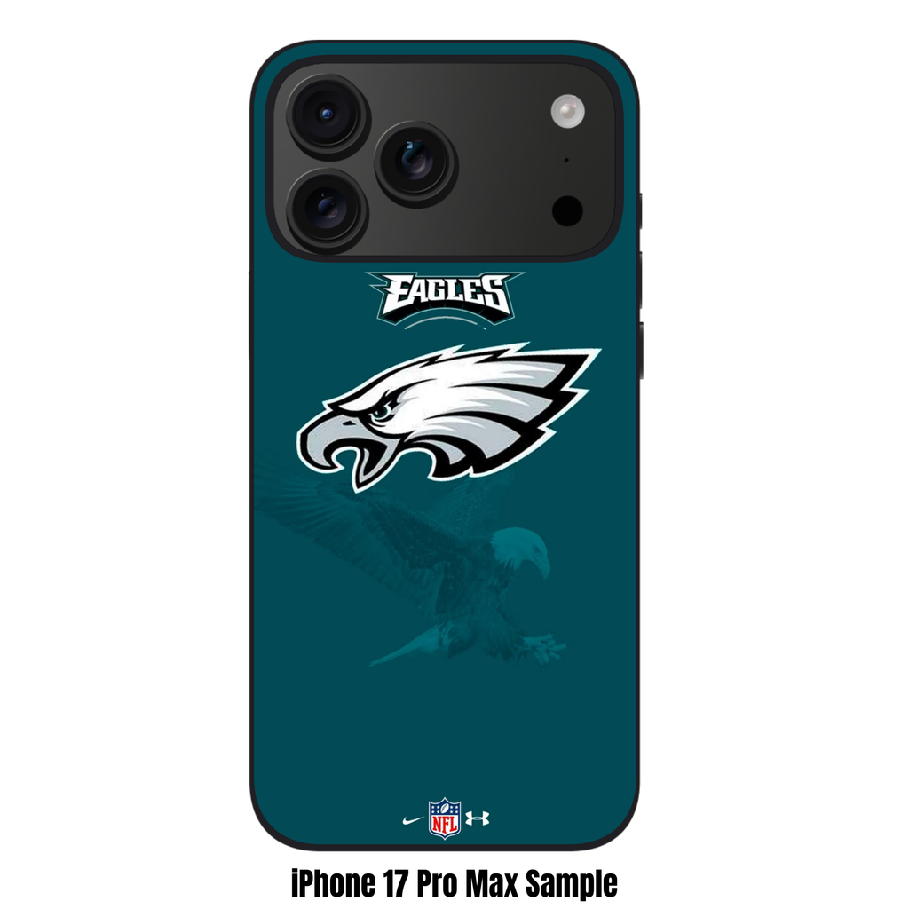 NFL Philadelphia Eagles Phone Case For iPhone Samsung Galaxy Pixel - Philadelphia Eagles Logo And Wordmark On Midnight Green Background With Ghosted Eagle