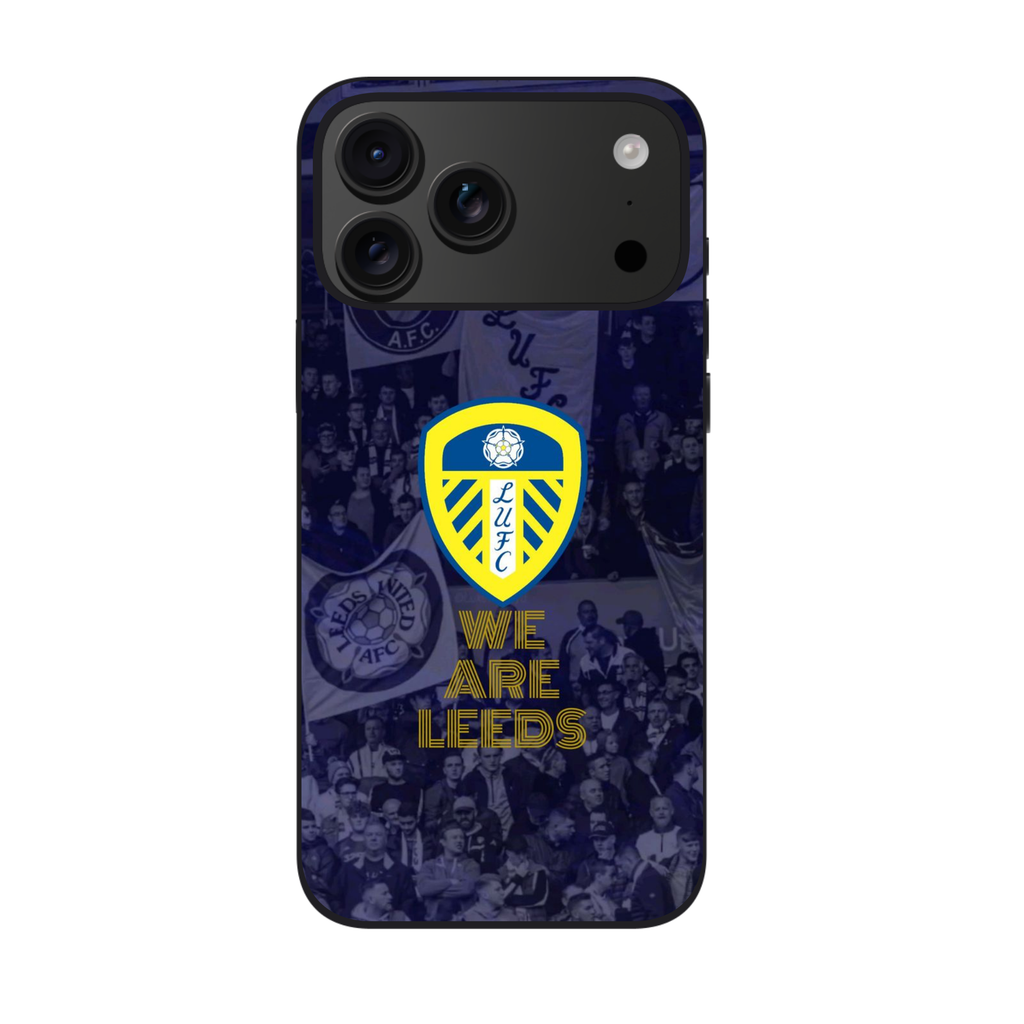 Leeds United FC Phone Case For iPhone Samsung Galaxy Pixel - Leeds United FC Crest And We Are Leeds Text On Crowd Background With Flags