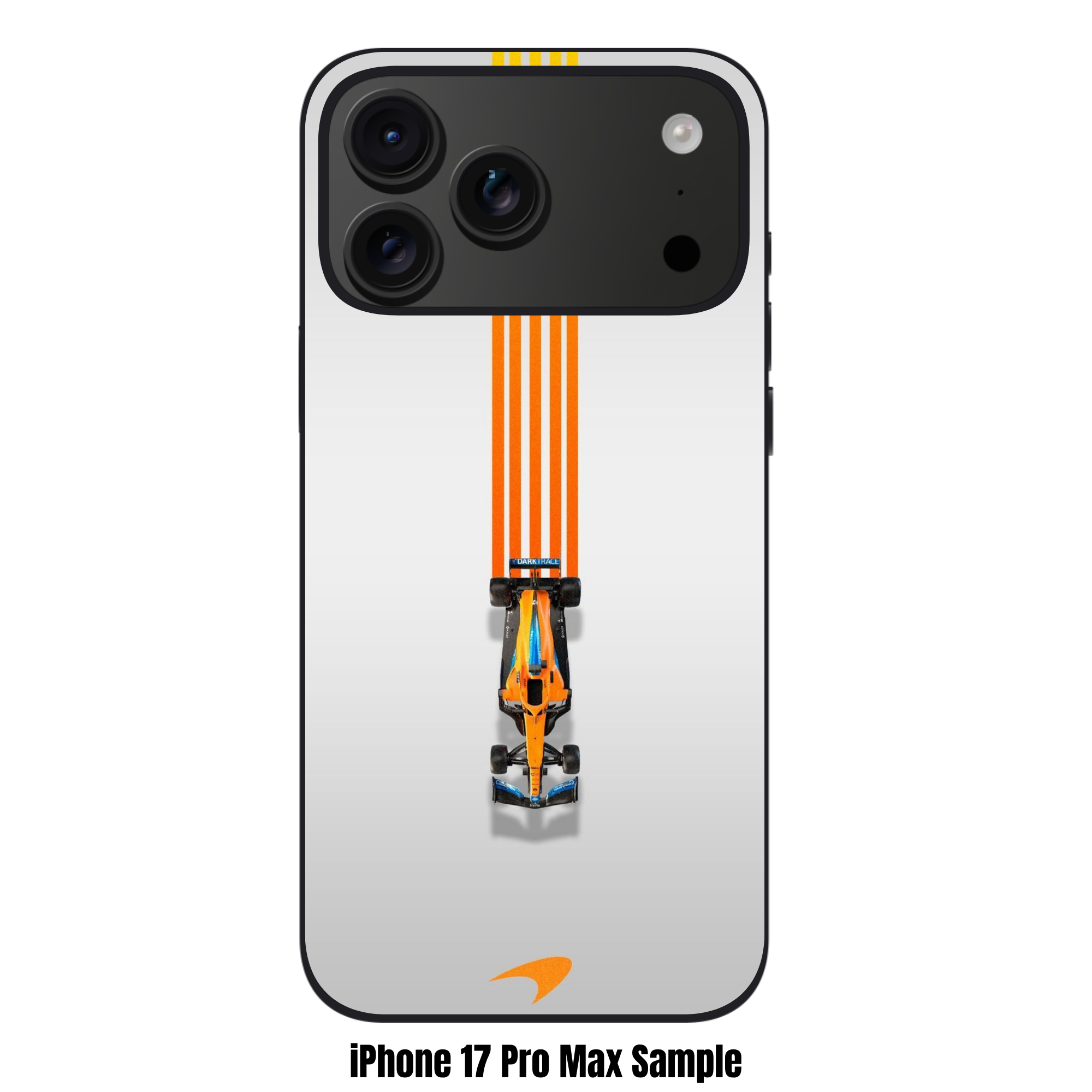 F1 Formula 1 McLaren Phone Case For iPhone Samsung Galaxy Pixel - MCL35M Top Down Illustration On White Triple Stripe Background