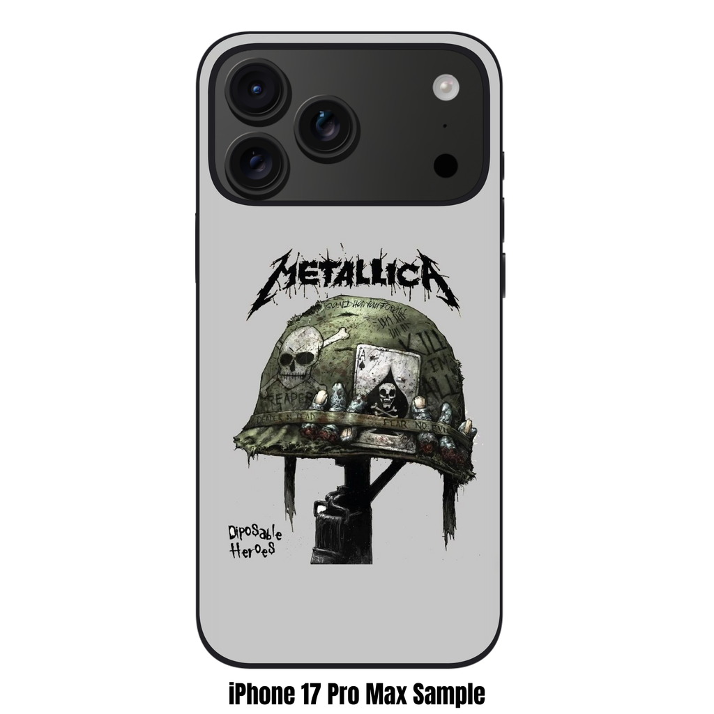 Metallica Phone Case For iPhone Samsung Galaxy Pixel - Metallica Disposable Heroes Helmet On Gray Background