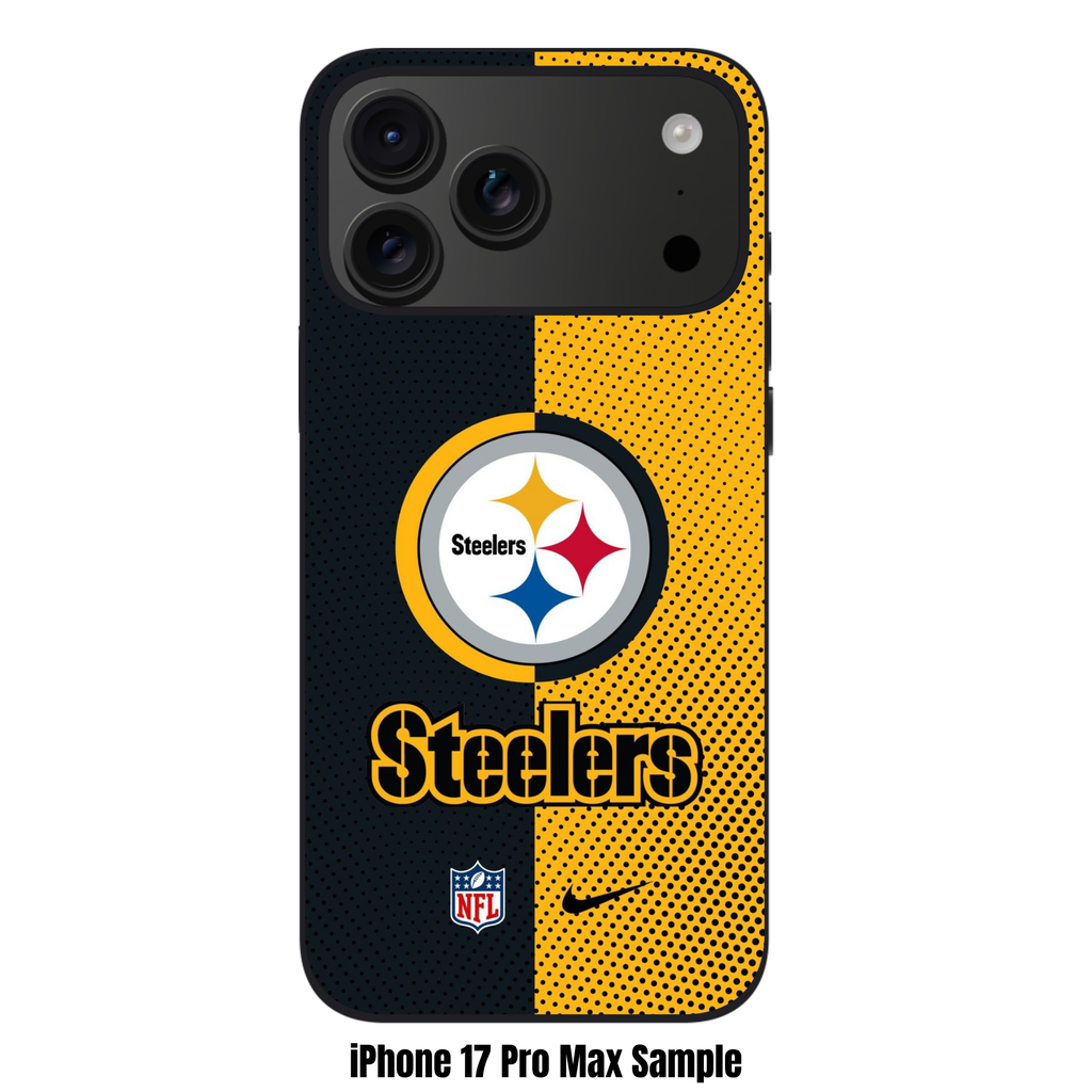 NFL Pittsburgh Steelers Phone Case For iPhone Samsung Galaxy Pixel - Pittsburgh Steelers Logo And Wordmark On Black And Yellow Mesh Background