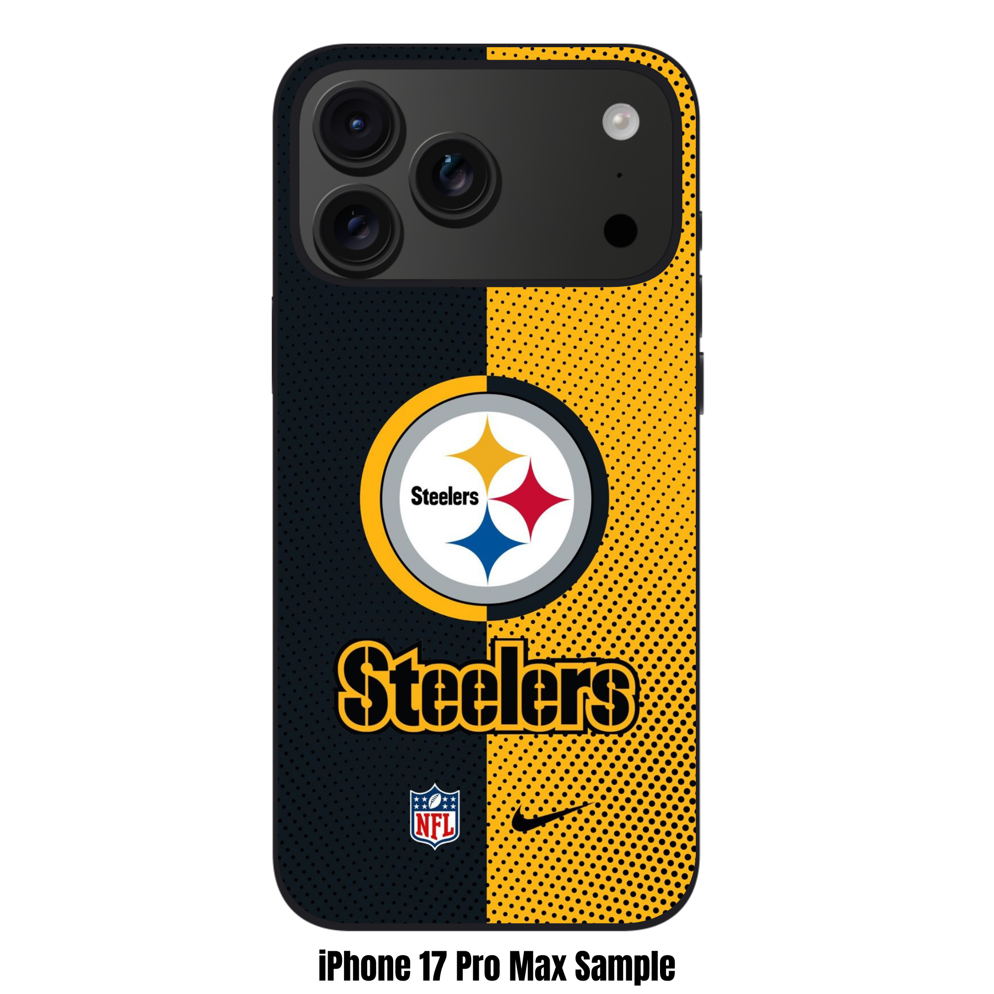 NFL Pittsburgh Steelers Phone Case For iPhone Samsung Galaxy Pixel - Pittsburgh Steelers Logo And Wordmark On Black And Yellow Mesh Background