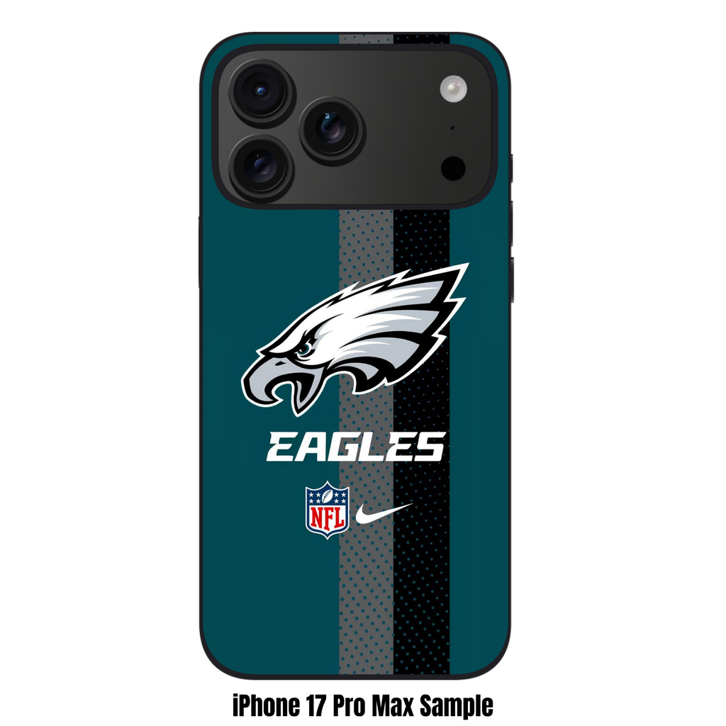 NFL Philadelphia Eagles Phone Case For iPhone Samsung Galaxy Pixel - Philadelphia Eagles Logo And Wordmark On Midnight Green Gray And Black Mesh Stripes Background With NFL And Nike Logos