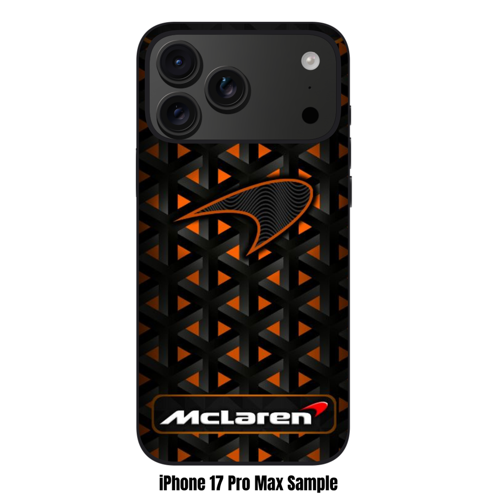 F1 Formula 1 McLaren Phone Case For iPhone Samsung Galaxy Pixel - McLaren Logo And Wordmark On Black Geometric Pattern Background