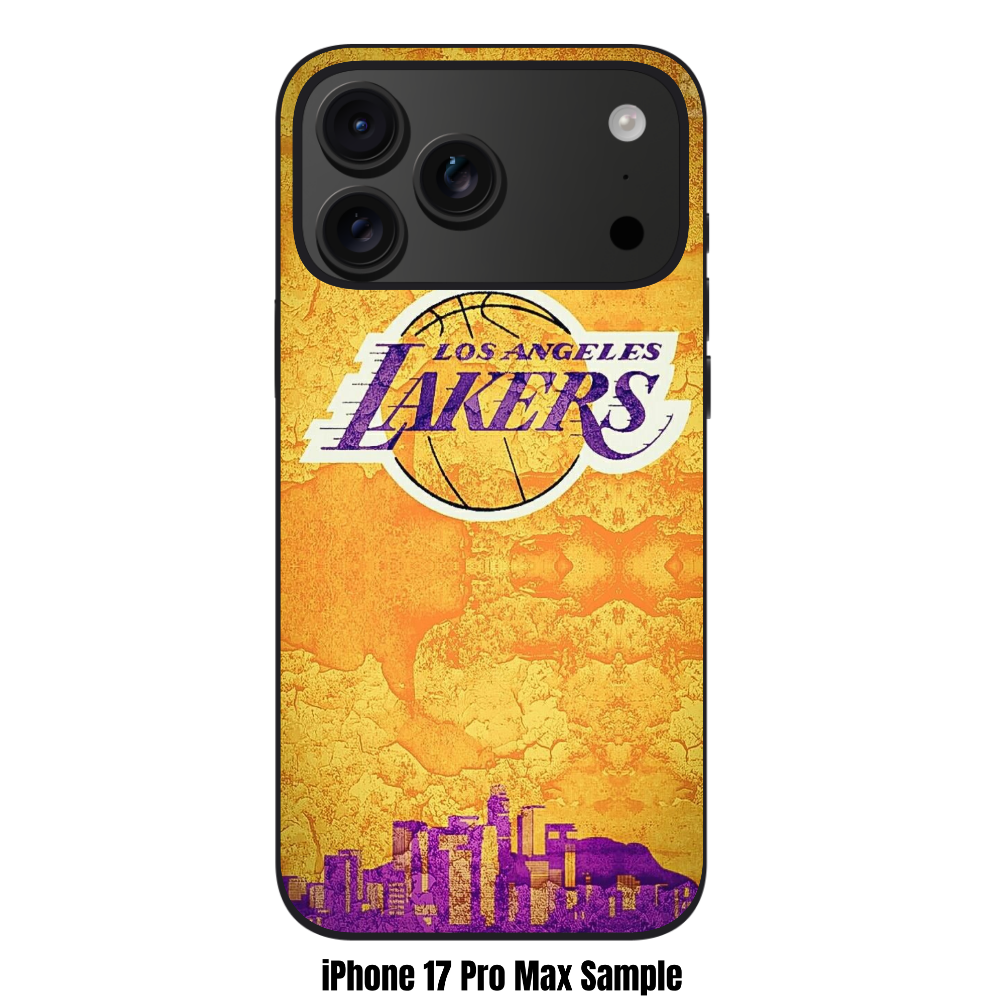 NBA Los Angeles Lakers Phone Case For iPhone Samsung Galaxy Pixel - Los Angeles Lakers Logo And Skyline Silhouette On Gold Background