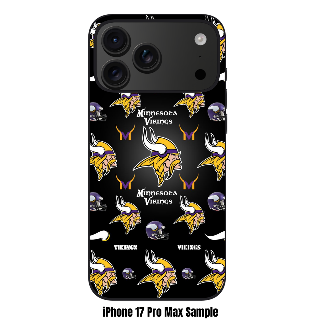 NFL Minnesota Vikings Phone Case For iPhone Samsung Galaxy Pixel - Minnesota Vikings Logos And Helmets Pattern On Black Background