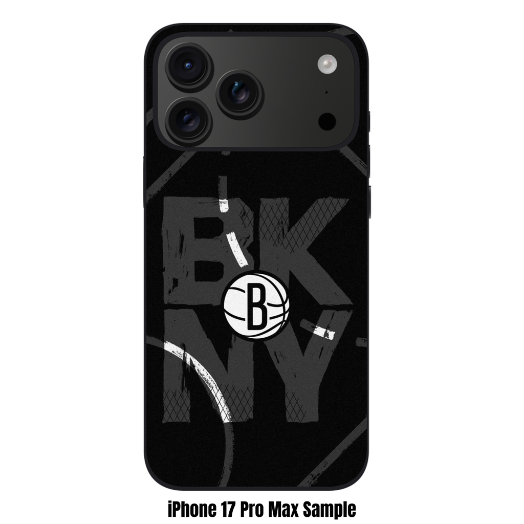 NBA Brooklyn Nets Phone Case For iPhone Samsung Galaxy Pixel - Brooklyn Nets BKNY Logo On Black Court Background