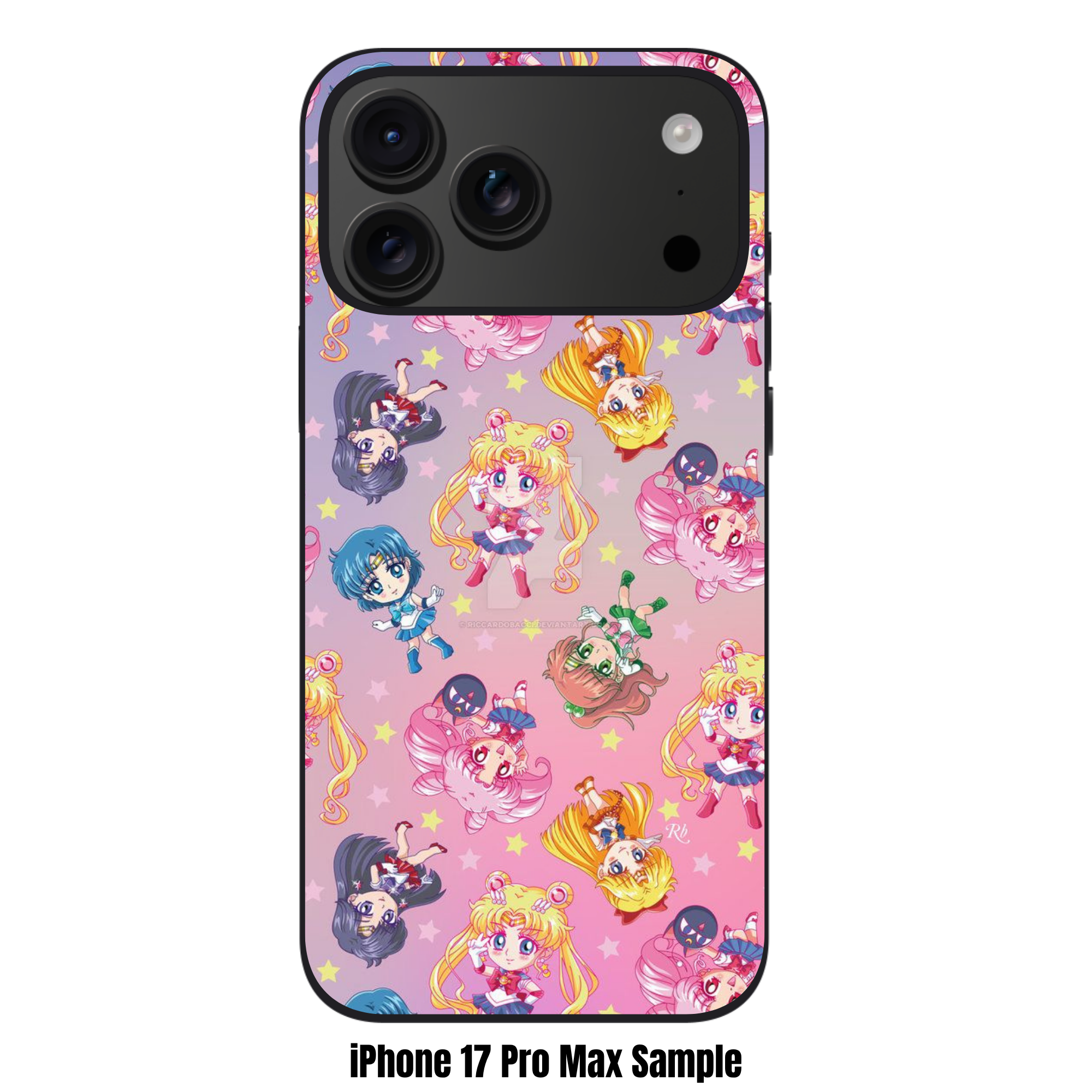 Sailor Moon Phone Case For iPhone Samsung Galaxy Pixel - Sailor Guardians Chibi Characters Seamless Pattern On Pastel Gradient Background