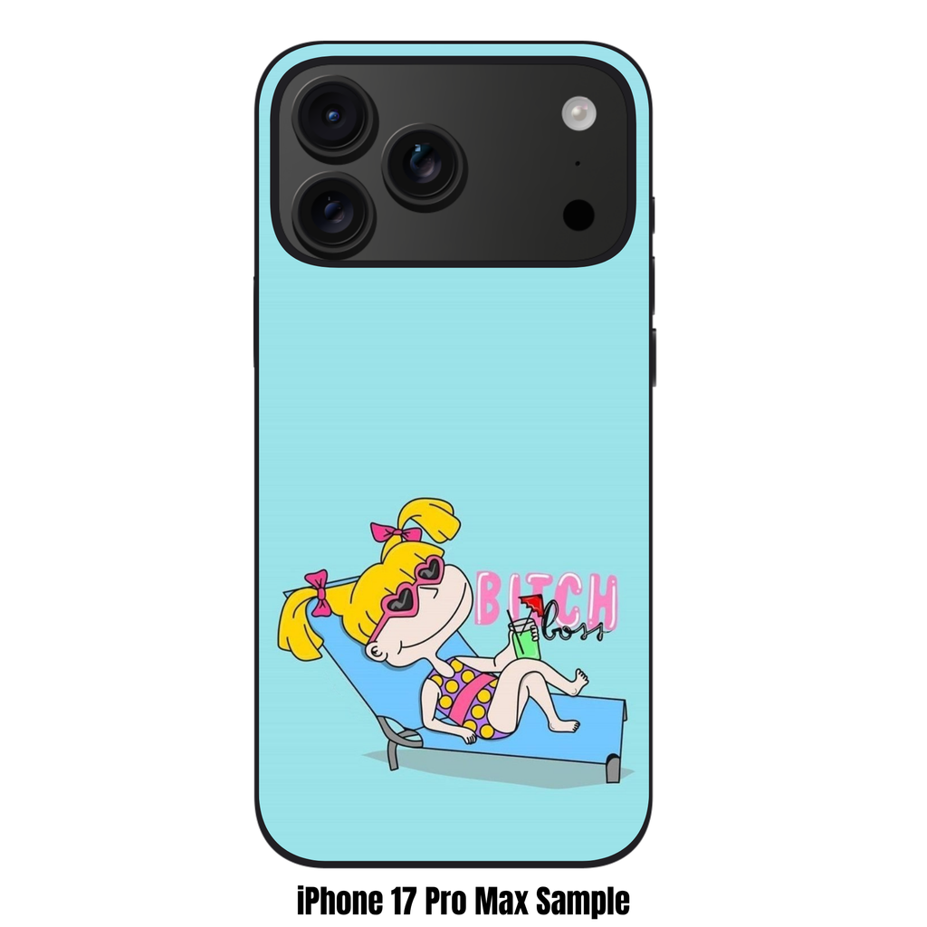 Rugrats Angelica Phone Case For iPhone Samsung Galaxy Pixel - Angelica Pickles Reclining On A Beach Chair On Light Blue Background
