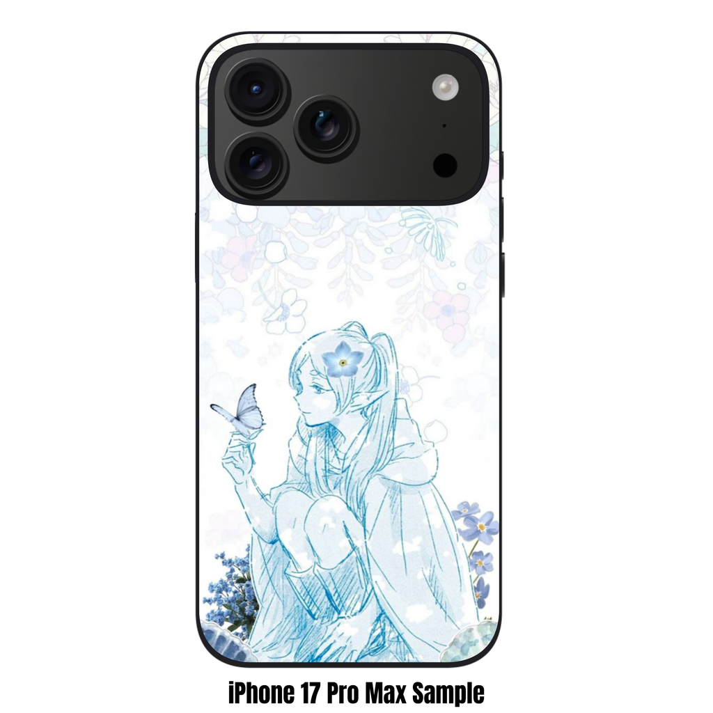 Frieren Beyond Journeys End Frieren Phone Case For iPhone Samsung Galaxy Pixel - Frieren In Blue Line Art Style With Subtle Florals