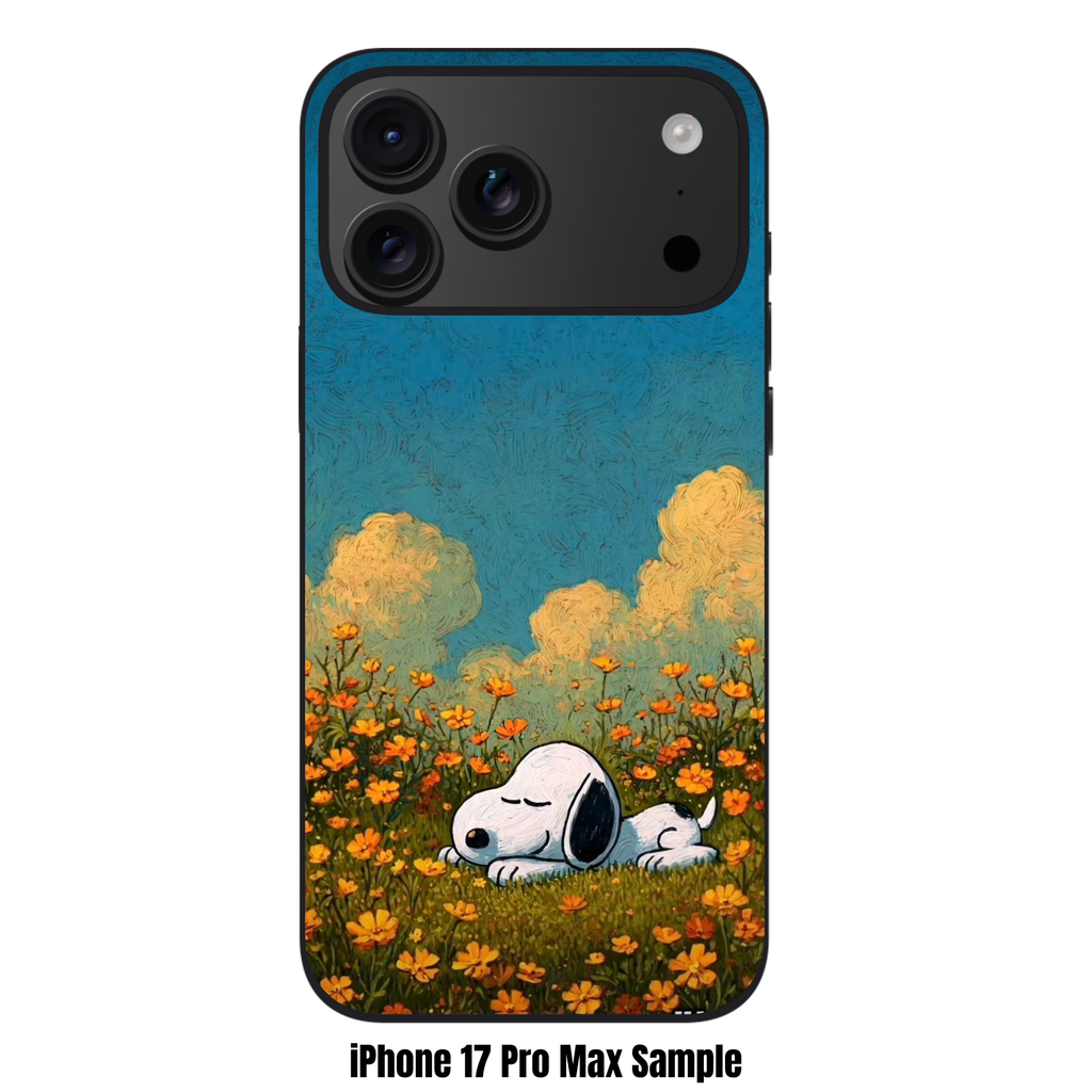 Peanuts Snoopy Phone Case For iPhone Samsung Galaxy Pixel - Peanuts Snoopy Sleeping In Orange Flower Field Under Blue Sky Background