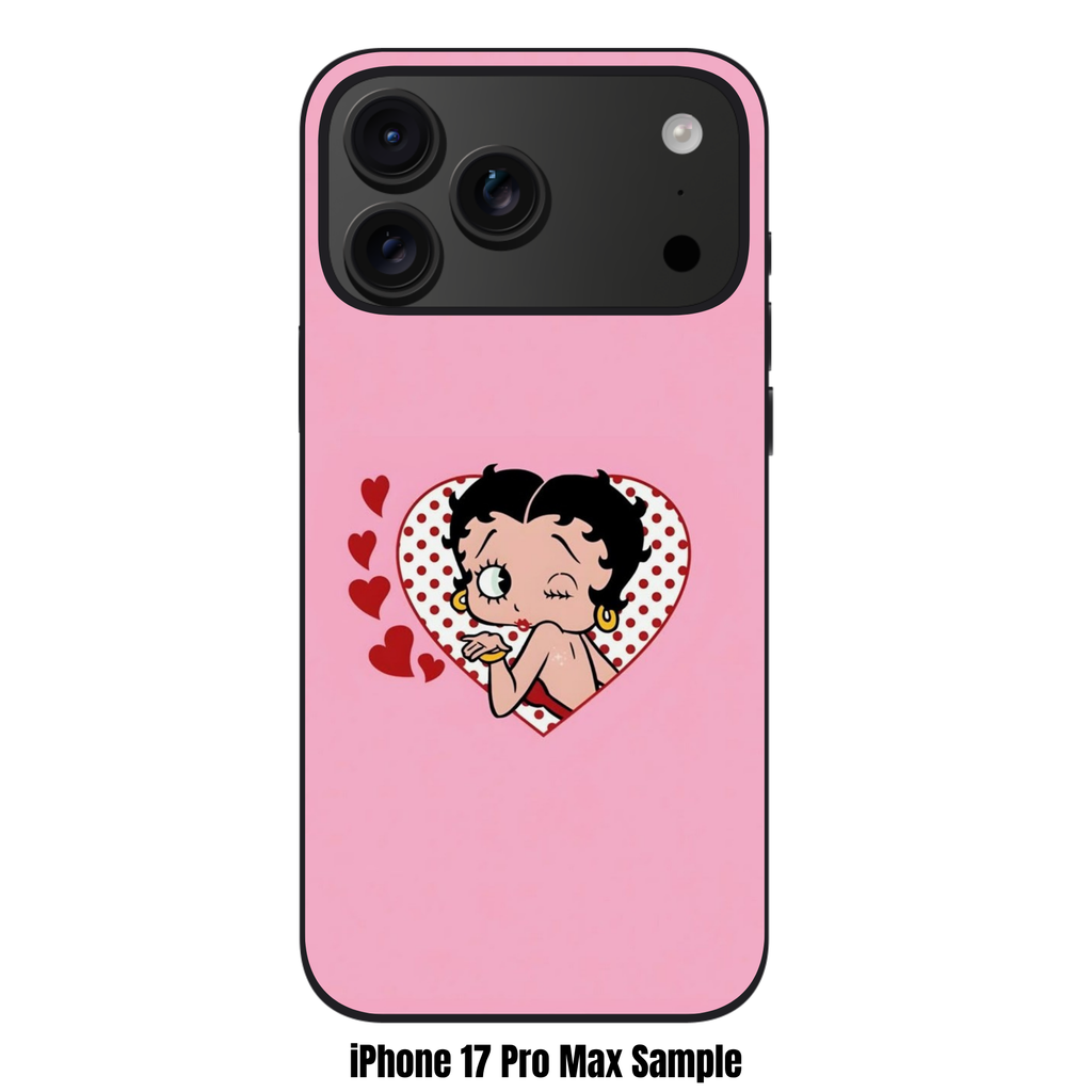 Betty Boop Phone Case For iPhone Samsung Galaxy Pixel - Betty Boop Inside A Heart Pattern On Pink Background