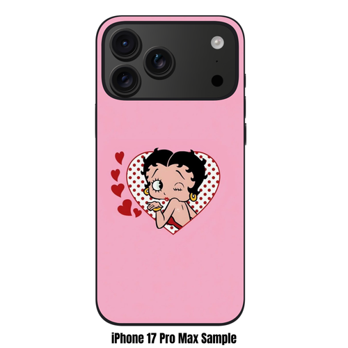 Betty Boop Phone Case For iPhone Samsung Galaxy Pixel - Betty Boop Inside A Heart Pattern On Pink Background