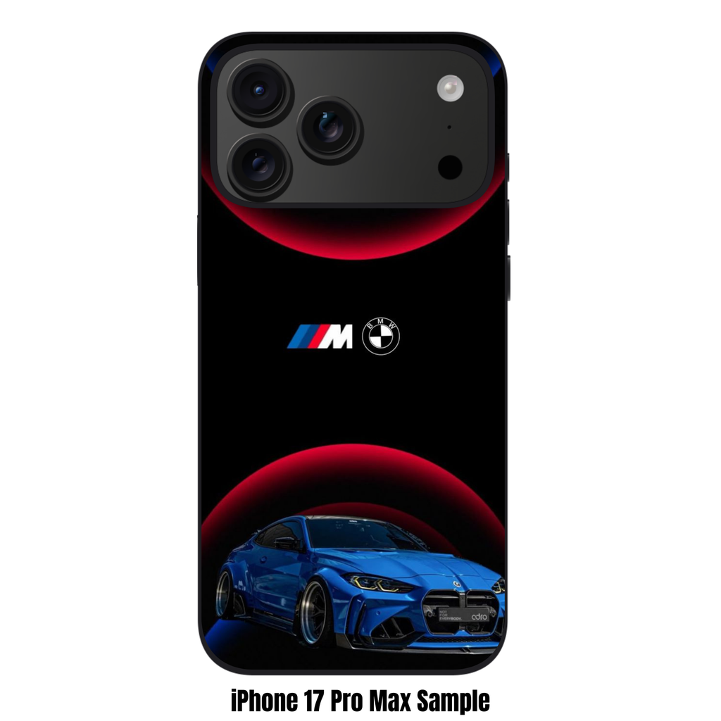 BMW Phone Case For iPhone Samsung Galaxy Pixel - BMW M4 Competition And Logo On Blue And Red Arc Background