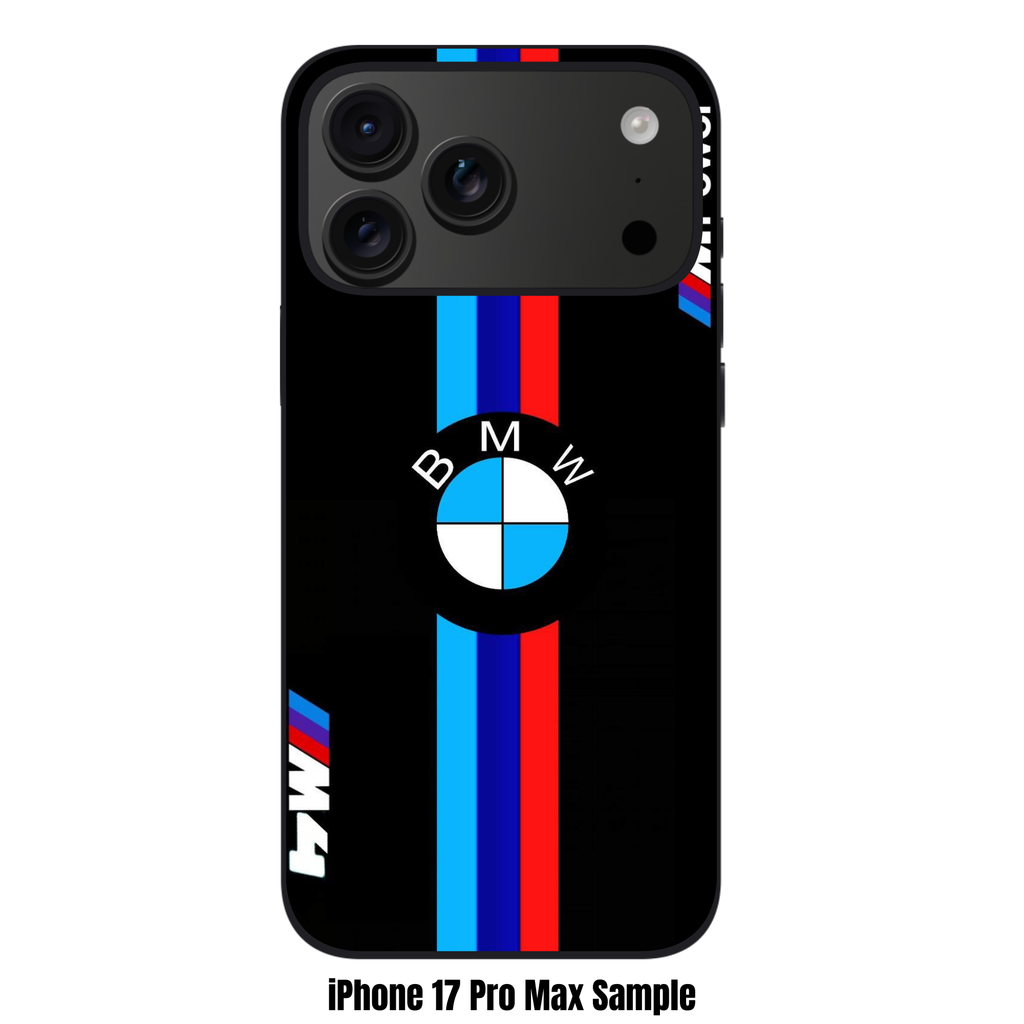 BMW Phone Case For iPhone Samsung Galaxy Pixel - BMW Logo And Vertical M Stripes On Black Background