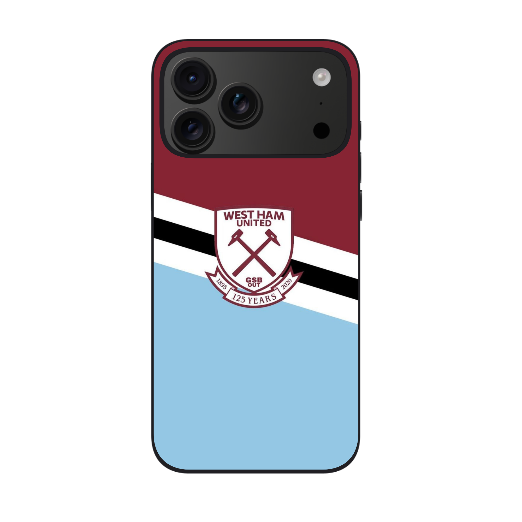 West Ham United FC Phone Case For iPhone Samsung Galaxy Pixel - West Ham United FC 125 Years Crest On Claret And Blue Diagonal Background