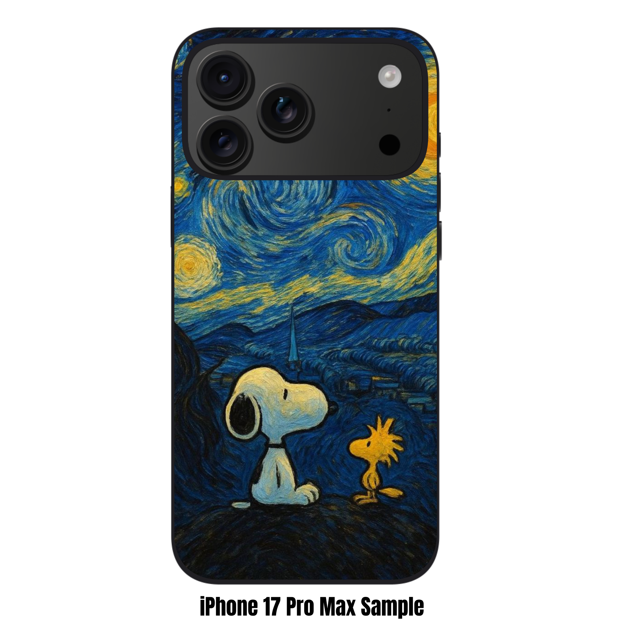 Peanuts Snoopy Phone Case For iPhone Samsung Galaxy Pixel - Peanuts Snoopy And Woodstock Looking Up At Starry Night Painting Background