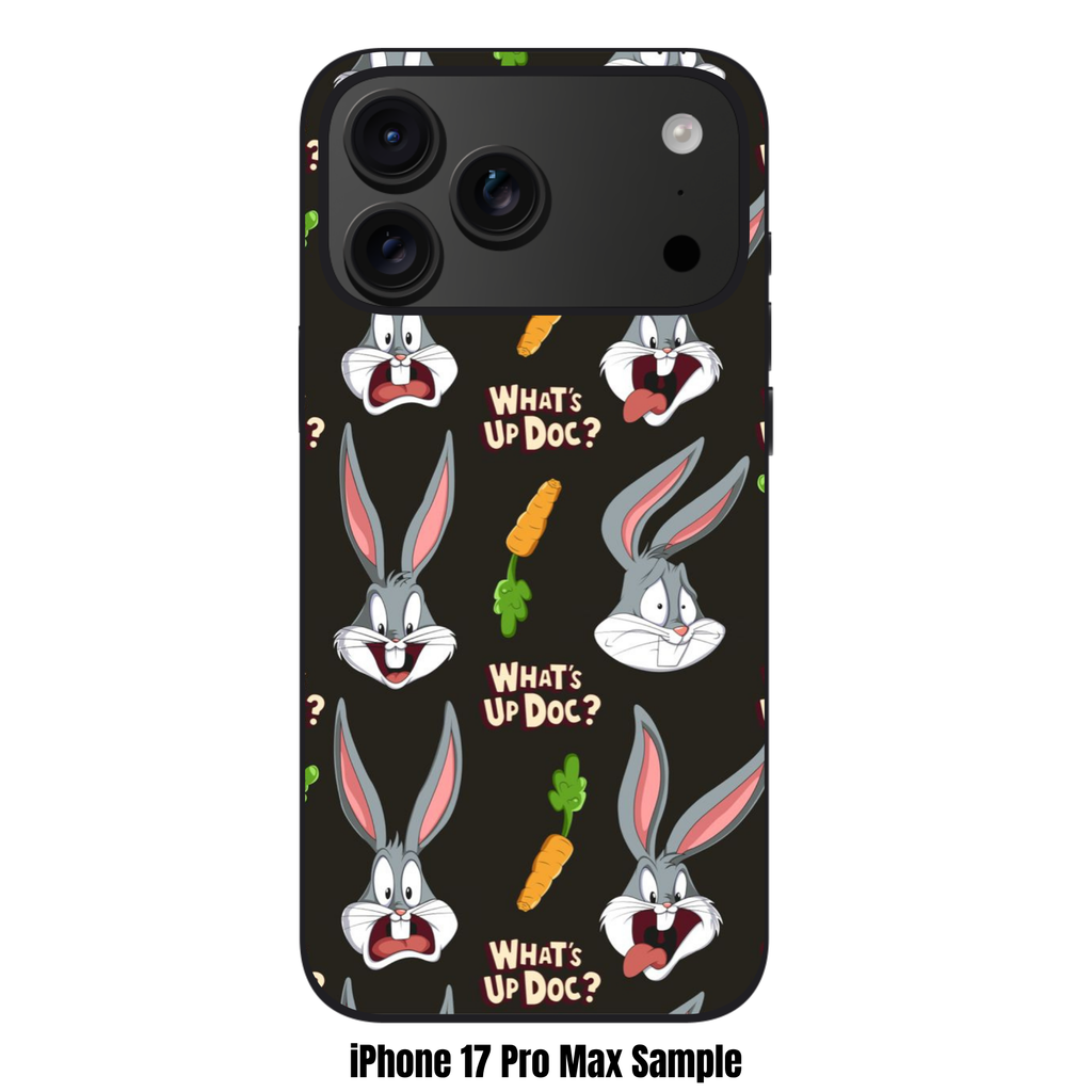 Looney Tunes Bugs Bunny Phone Case For iPhone Samsung Galaxy Pixel - Bugs Bunny Shocked Expression And Carrot Quote Pattern On Black Background