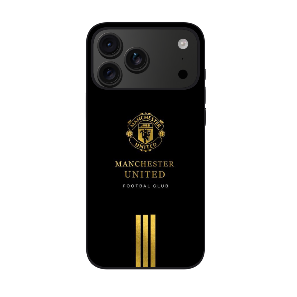 Manchester United FC Phone Case For iPhone Samsung Galaxy Pixel - Manchester United FC Metallic Gold Crest On Black Background