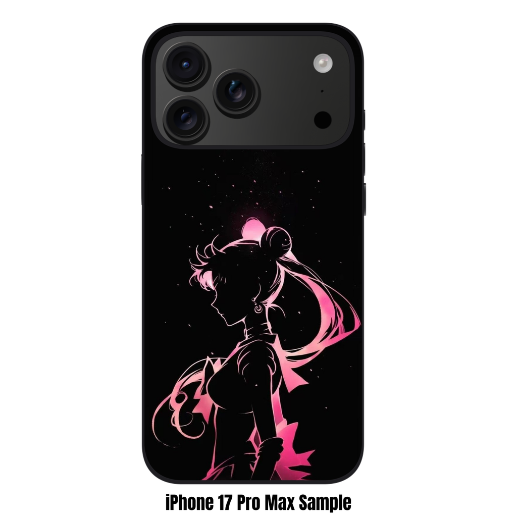 Sailor Moon Phone Case For iPhone Samsung Galaxy Pixel - Minimalist Sailor Moon Neon Line Art On Black Background