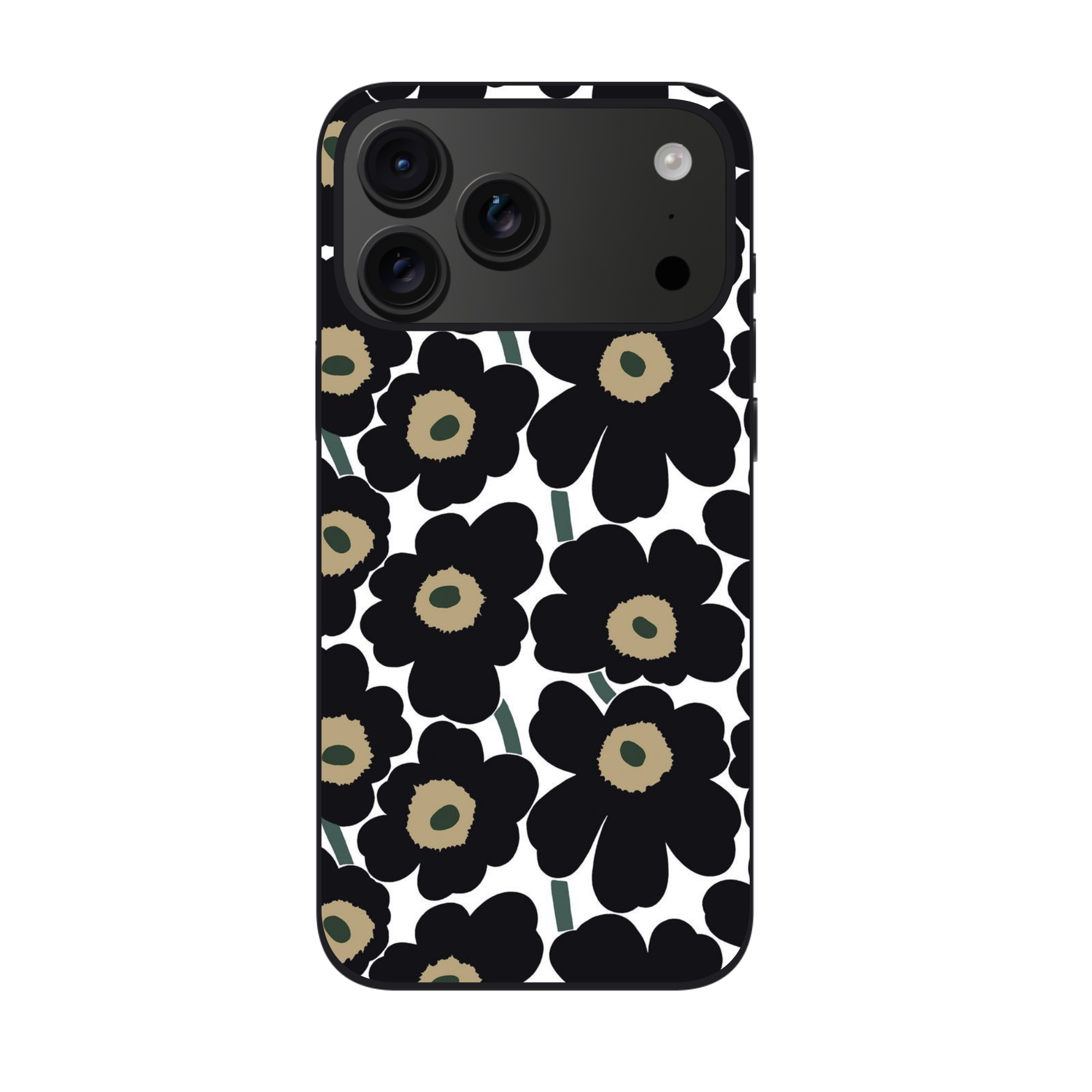 Marimekko Phone Case For iPhone Samsung Galaxy Pixel - Marimekko Unikko Black And Light Brown Pattern
