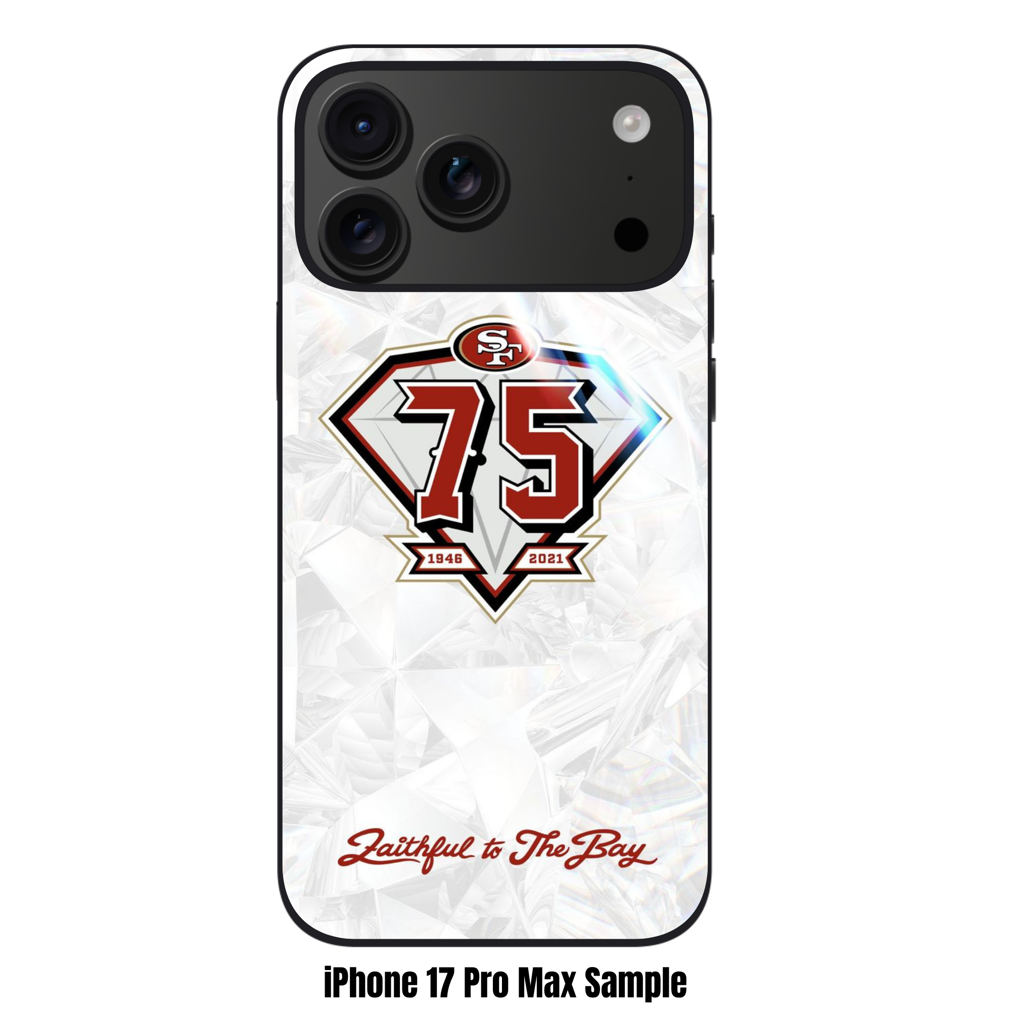 NFL San Francisco 49ers Phone Case For iPhone Samsung Galaxy Pixel - San Francisco 49ers 75th Anniversary Diamond Logo On Crystal Background