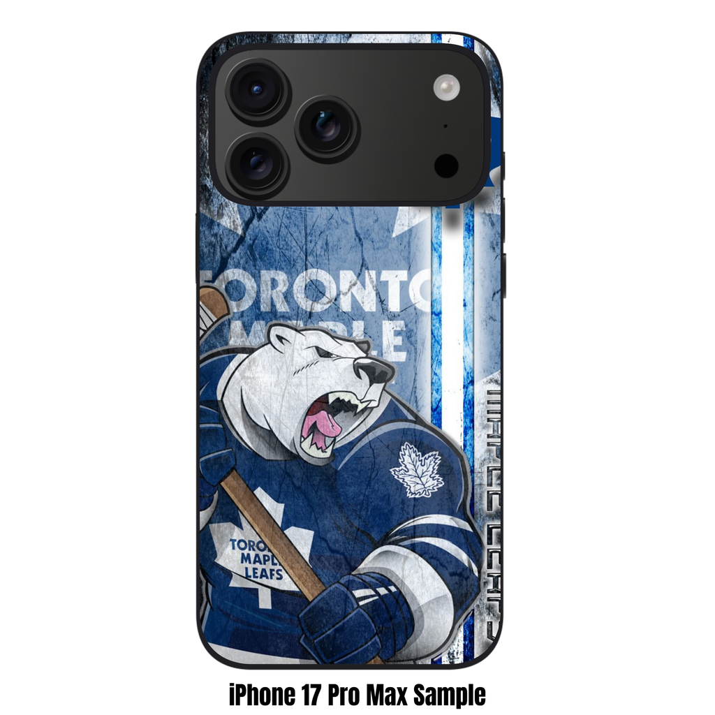 NHL Toronto Maple Leafs Phone Case For iPhone Samsung Galaxy Pixel - Toronto Maple Leafs Mascot Carlton The Bear On Blue Distressed Background