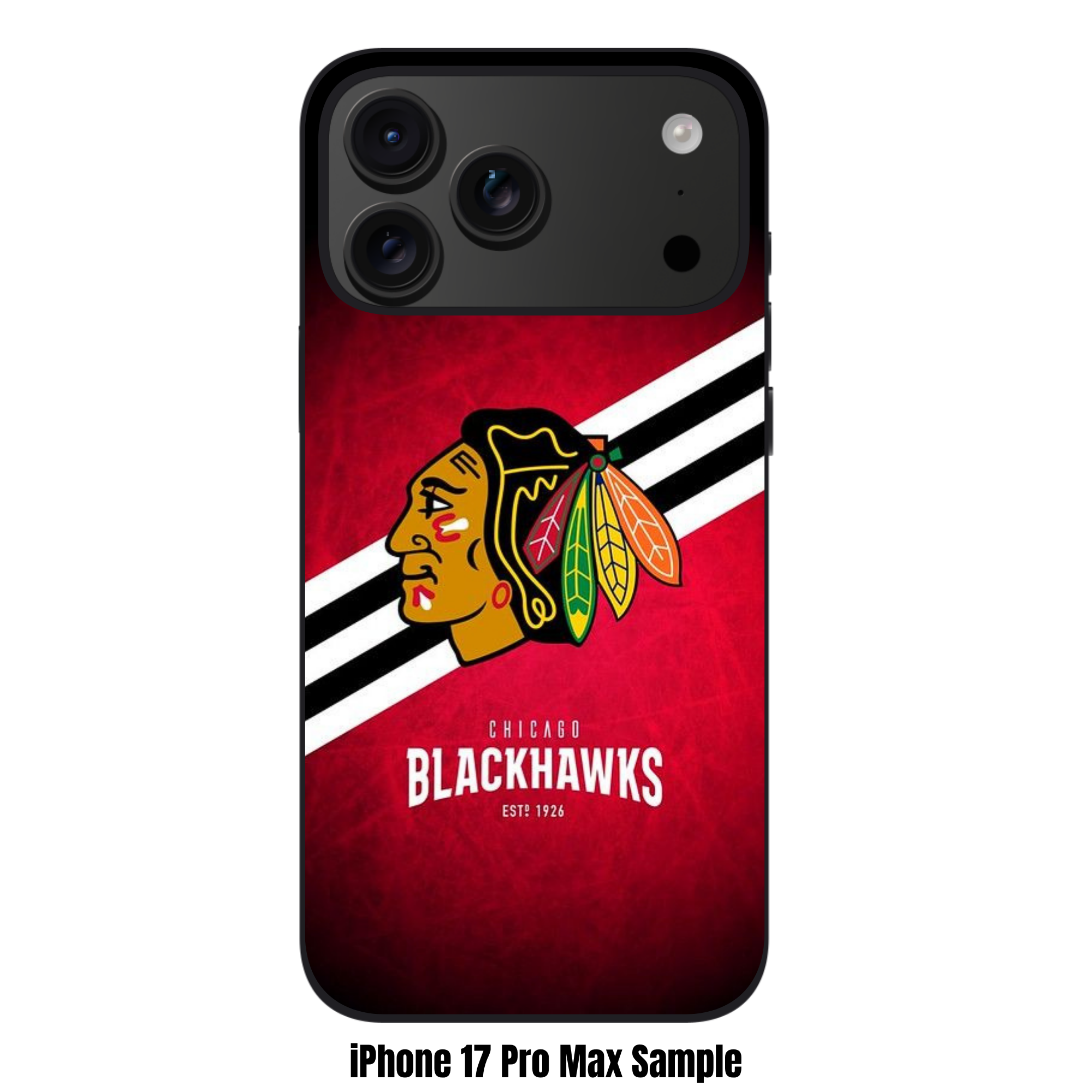 NHL Chicago Blackhawks Phone Case For iPhone Samsung Galaxy Pixel - Chicago Blackhawks Logo And Diagonal Stripes On Textured Red Background