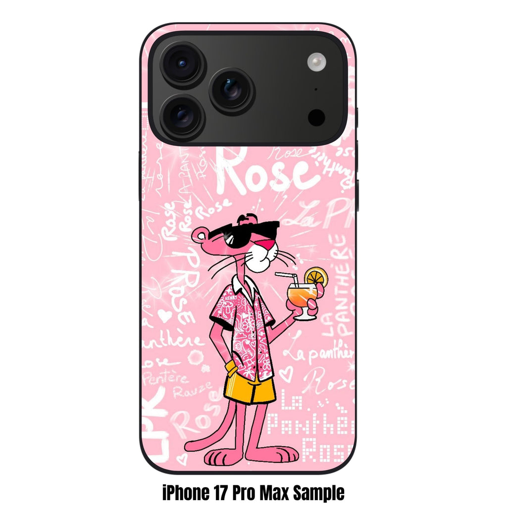 Pink Panther Phone Case For iPhone Samsung Galaxy Pixel - Pink Panther In Hawaiian Shirt With Cocktail And Graffiti Text In Pink Background