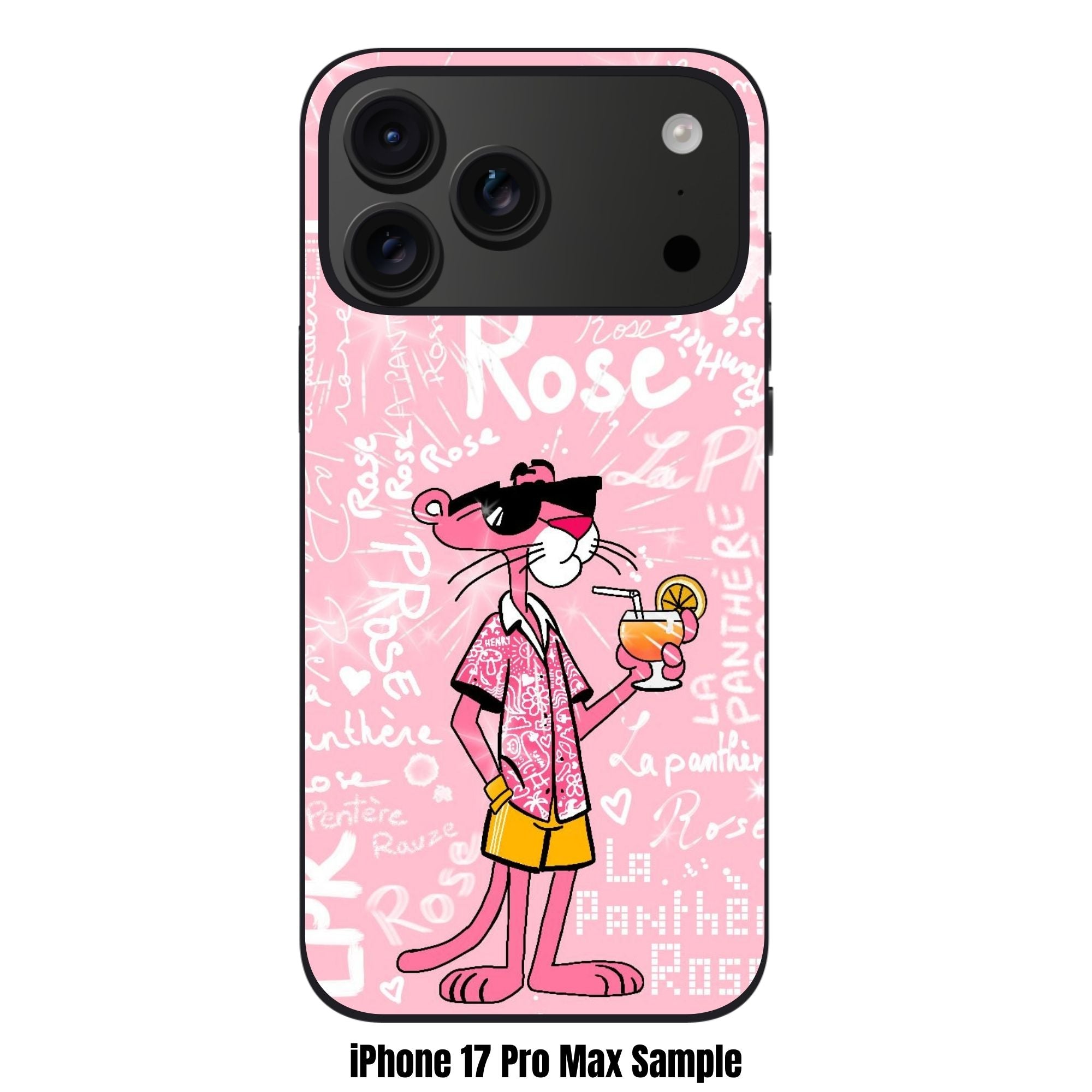Pink Panther Phone Case For iPhone Samsung Galaxy Pixel - Pink Panther In Hawaiian Shirt With Cocktail And Graffiti Text In Pink Background