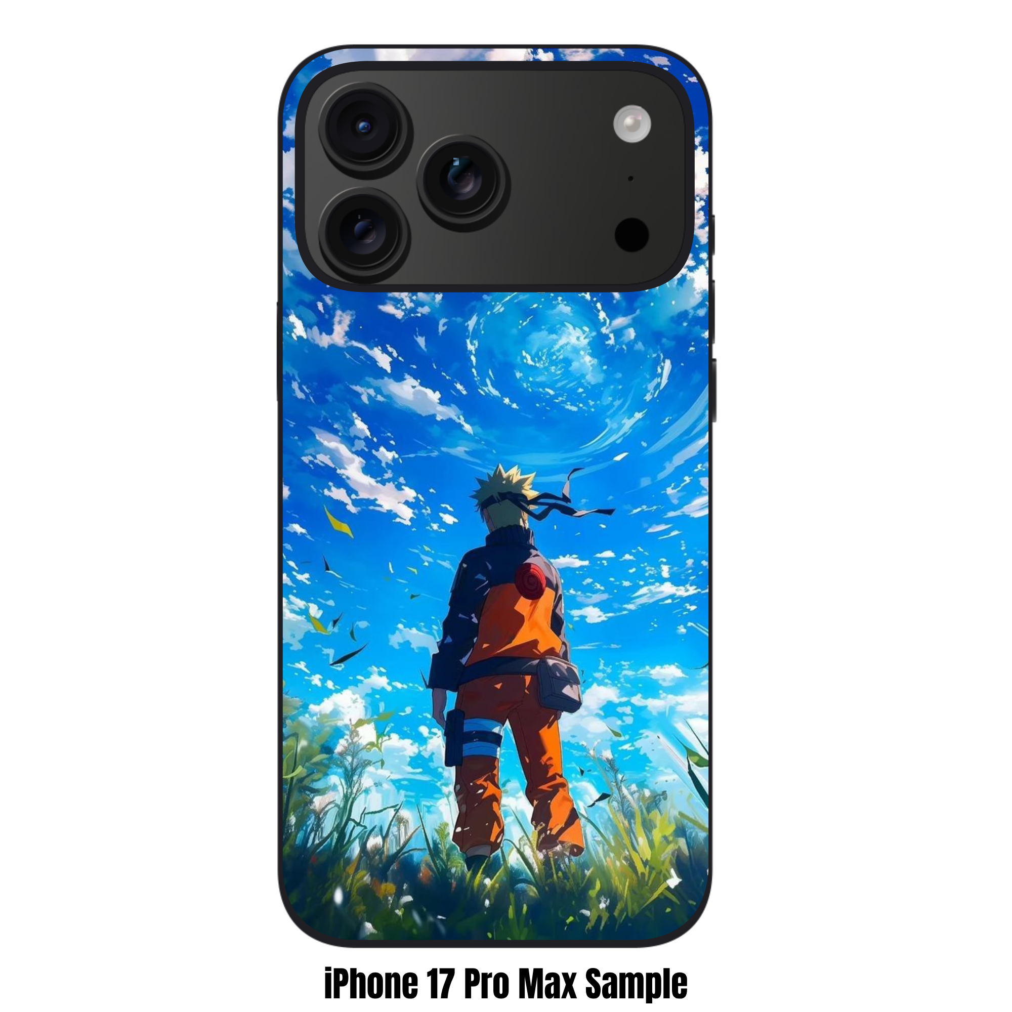 Naruto Phone Case For iPhone Samsung Galaxy Pixel - Naruto Uzumaki Standing In A Grassy Field Looking Up At A Swirling Blue Sky