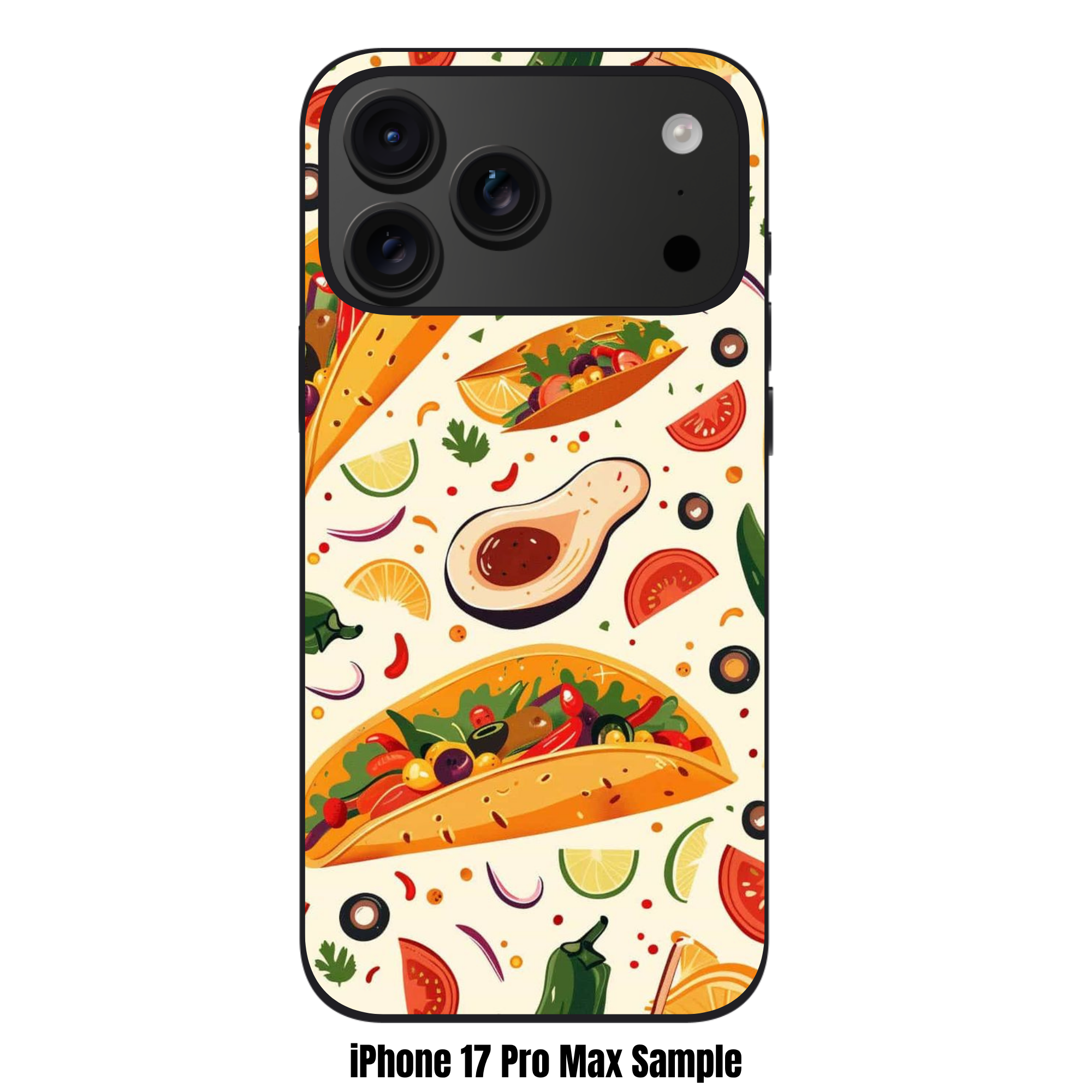 Taco Pattern Phone Case For iPhone Samsung Galaxy Pixel - Illustrated Mexican Taco And Avocado Pattern In Cream Background
