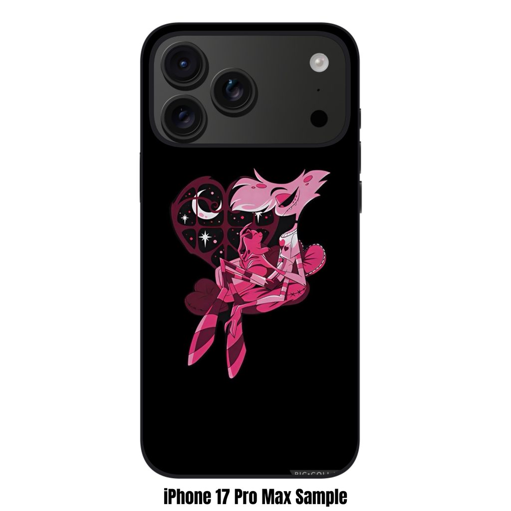 Hazbin Hotel Angel Dust Phone Case For iPhone Samsung Galaxy Pixel - Angel Dust And Fat Nuggets Illustration On Black Background