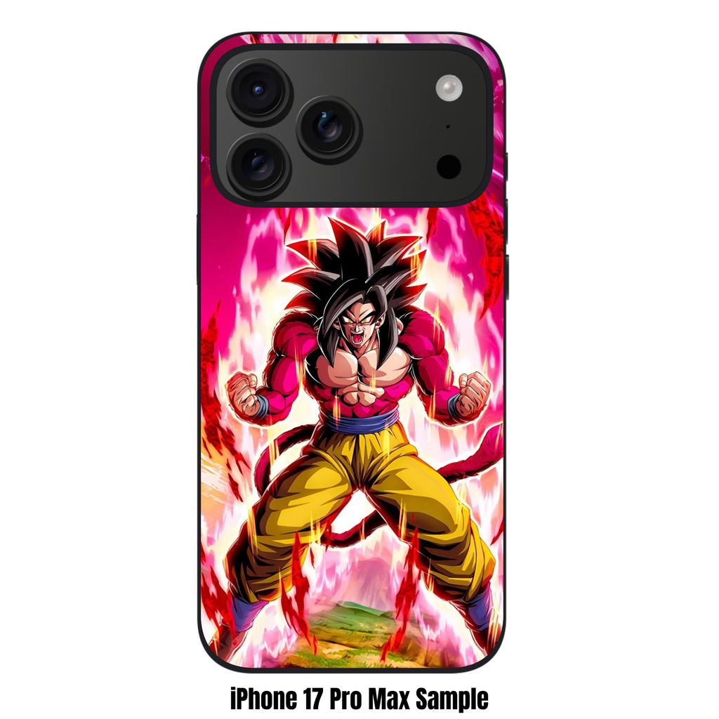 Dragon Ball Goku Phone Case For iPhone Samsung Galaxy Pixel - Super Saiyan 4 Son Goku Action Art With Pink Flaming Energy Aura Poster