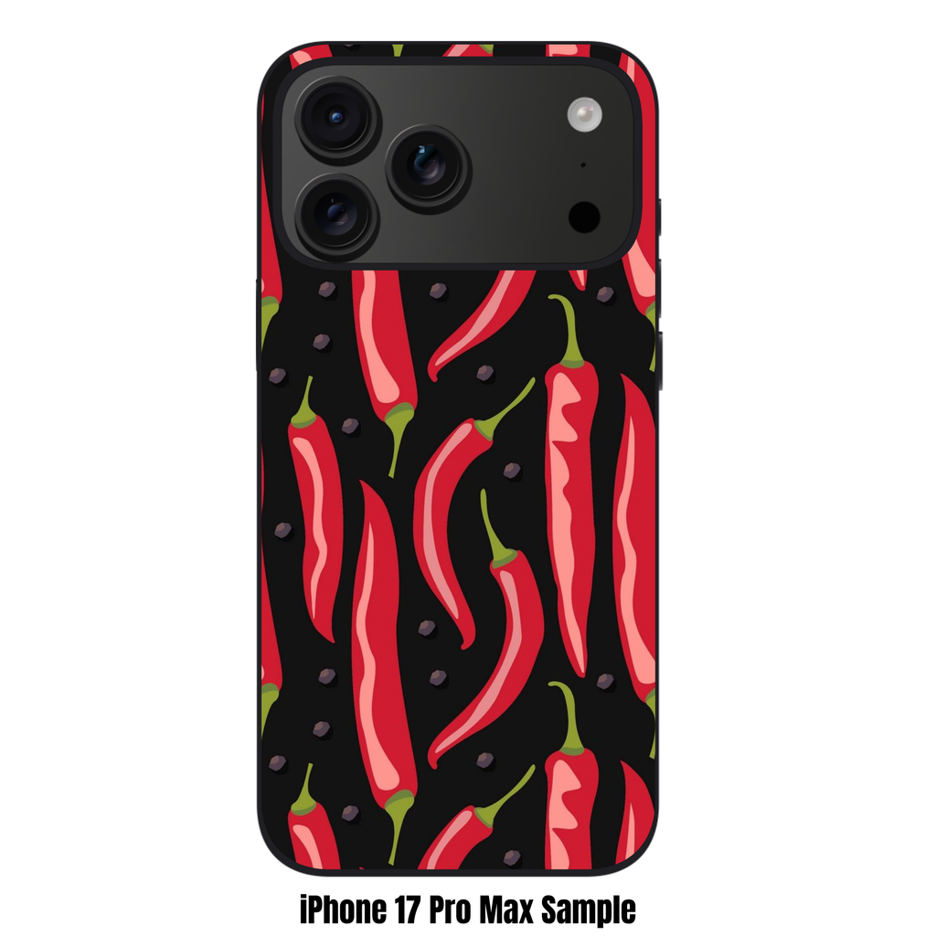 Red Chili Pepper Pattern Phone Case For iPhone Samsung Galaxy Pixel - Graphic Red Chili Pepper Pattern In Black Background