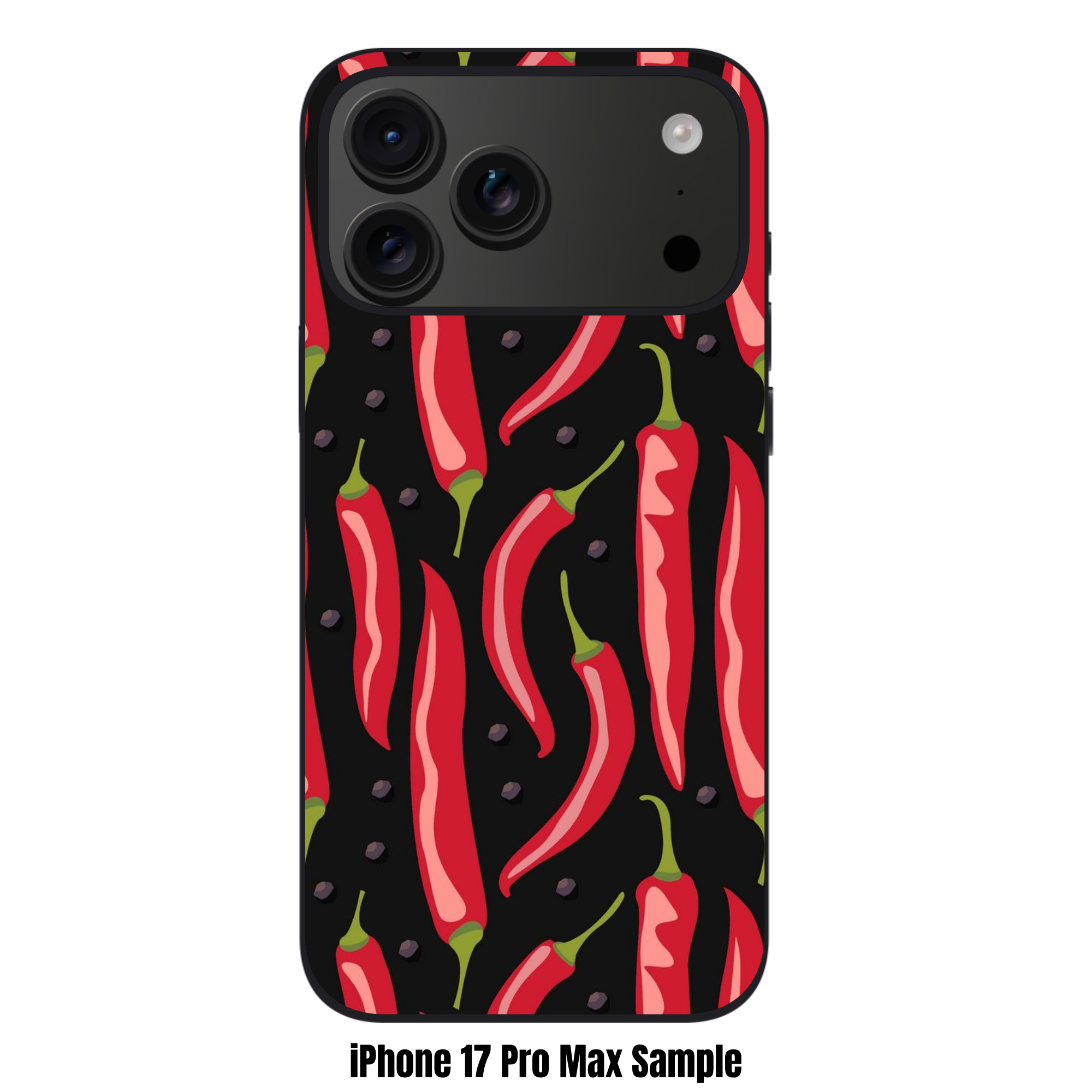 Red Chili Pepper Pattern Phone Case For iPhone Samsung Galaxy Pixel - Graphic Red Chili Pepper Pattern In Black Background